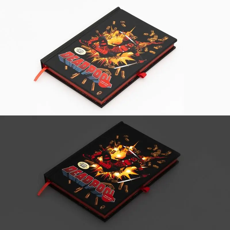 Grupo Erik Cuaderno A5 Marvel DeadPool - Bloc de notas A5 - Cuaderno A5 punteado |   Bullet Journal con Portada con LUZ: Regalos Marvel |   Cuaderno pequeño - Marvel Merchandising oficial