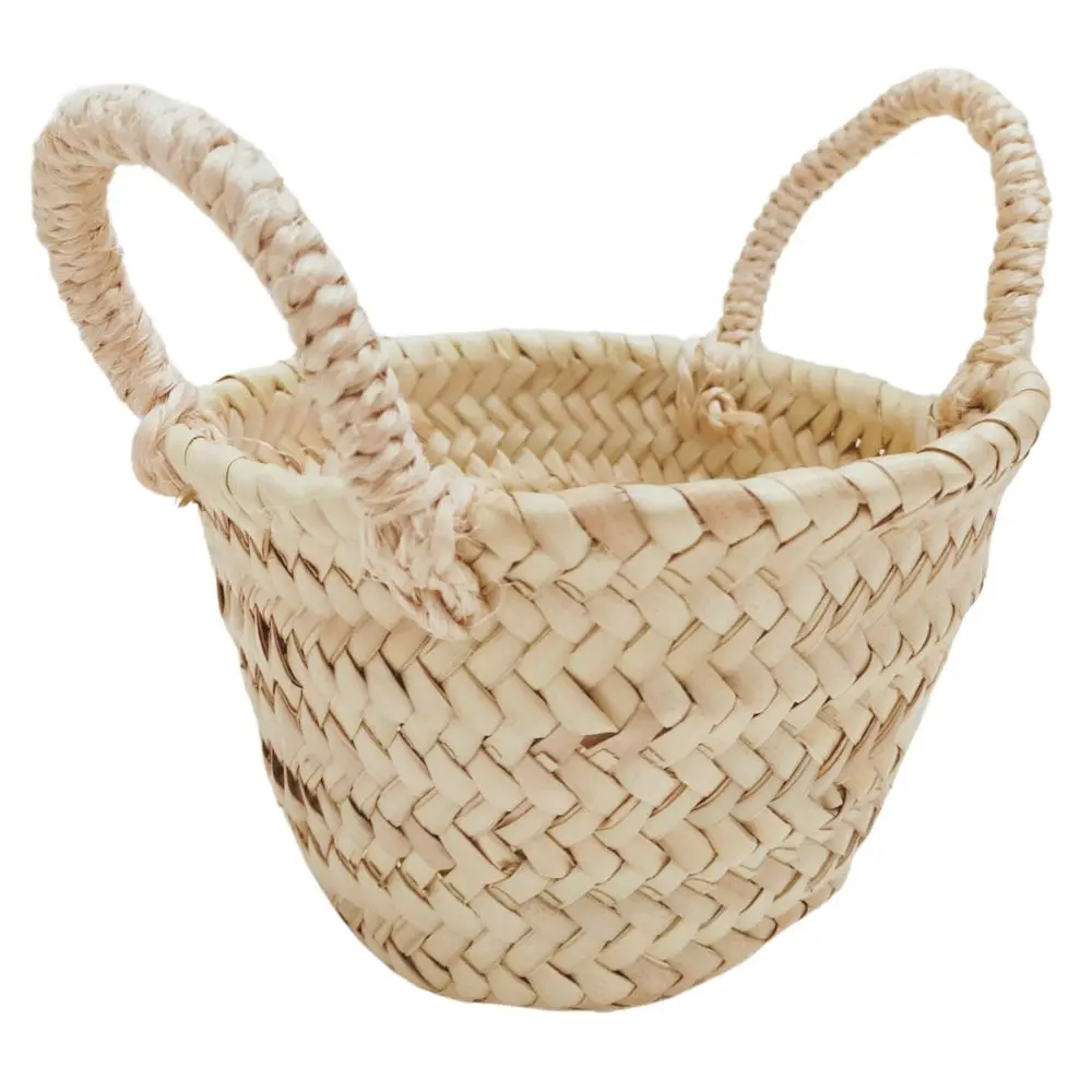 Pack 5 Mini Capazo Palma Ideal para bodas y Comuniones,Cesta Arras de Niña Tamaño Perfecto para Poder Llevarlo Medidas 16 cm de Ancho x 18 cm de Alto x 10 cm Base