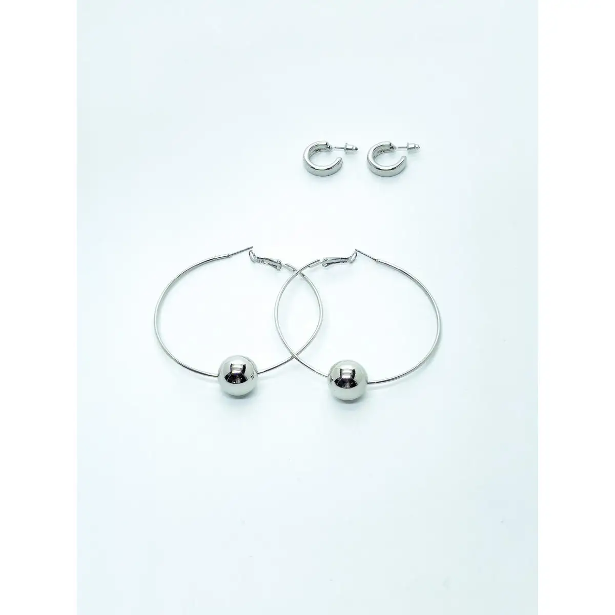 Koroshi Set de Pendientes Aro Mujer Grande y Pequeño – Koroshi Plateado