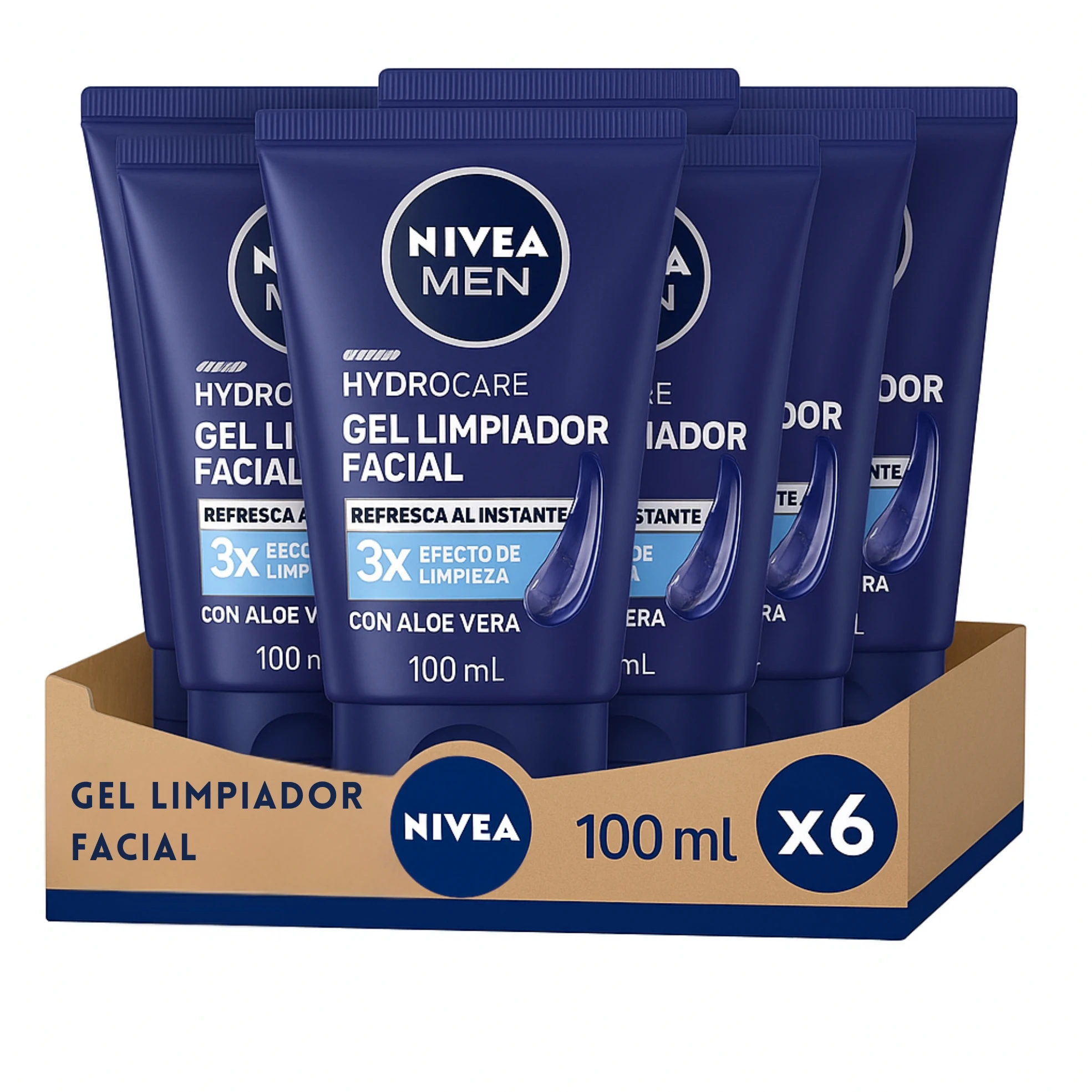 NIVEA MEN Pack Ahorro Gel Limpiador Facial Hombre Protege & Cuida 6 x 100ml