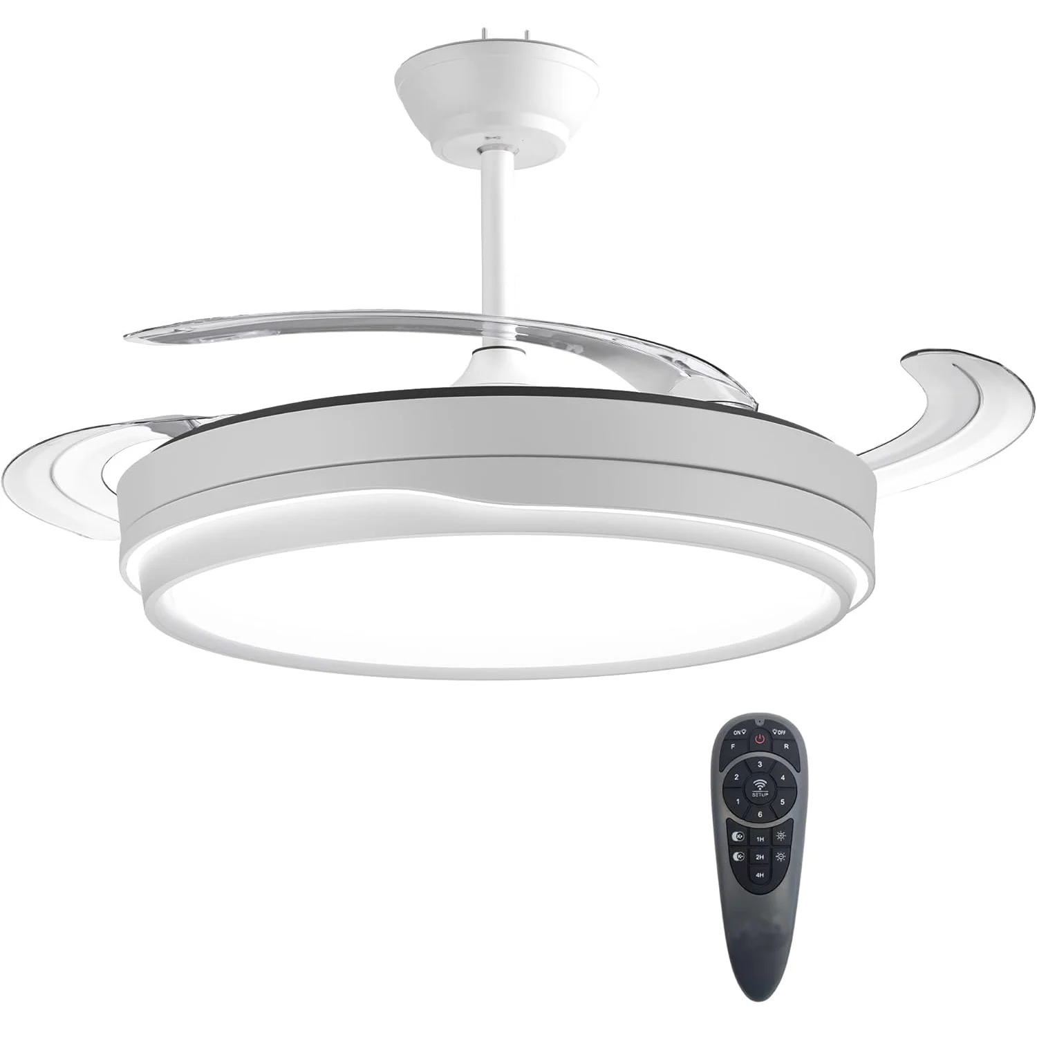 84 w lighted ceiling fan, ultra-quiet, invisible, with remote control and retractable blades, summer-winter function, integrated control, snow white energy class f ostark-leduni