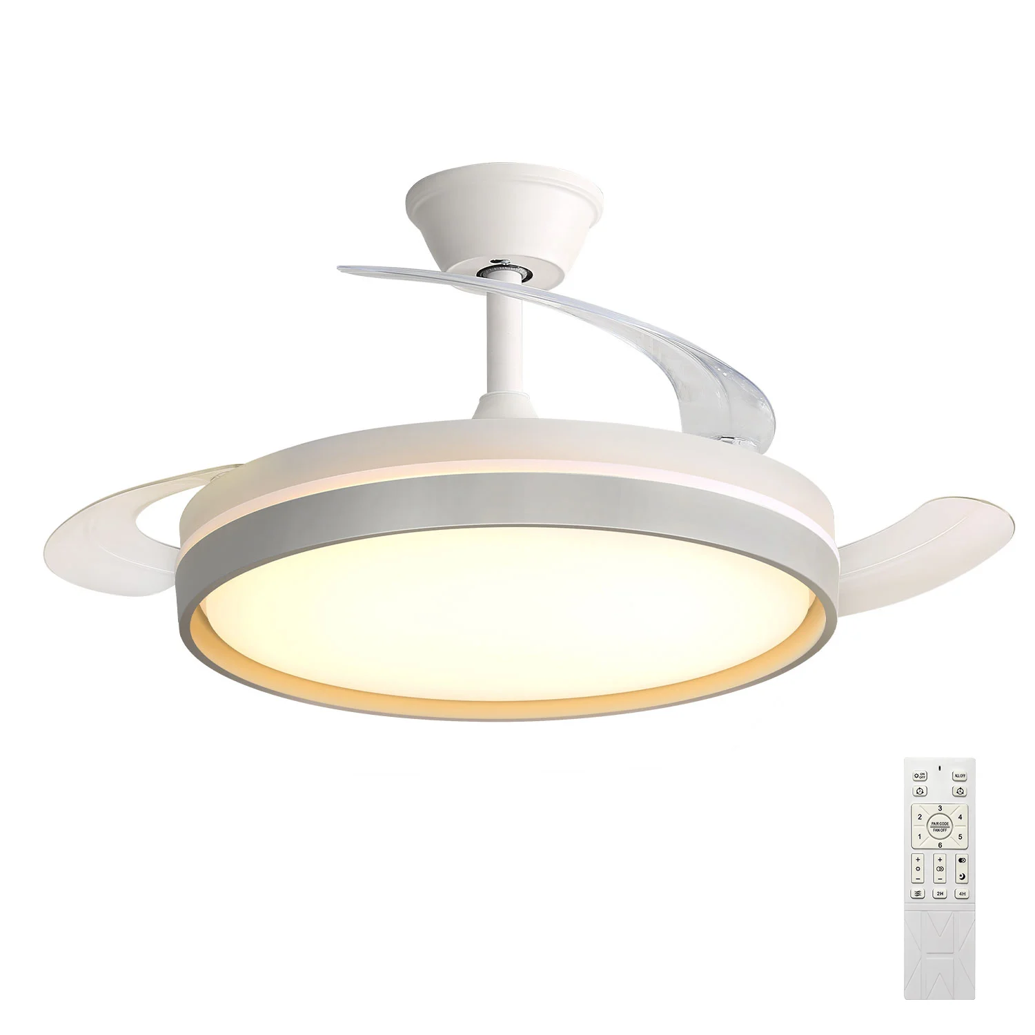 Lámpara de techo con ventilador invisible inteligente (ventilador de 30 W + luz de 60 W 5600 lm), control remoto silencioso, 6 velocidades ajustables, 3 temperaturas de color, motor reversible, para dormitorio y sala de estar.