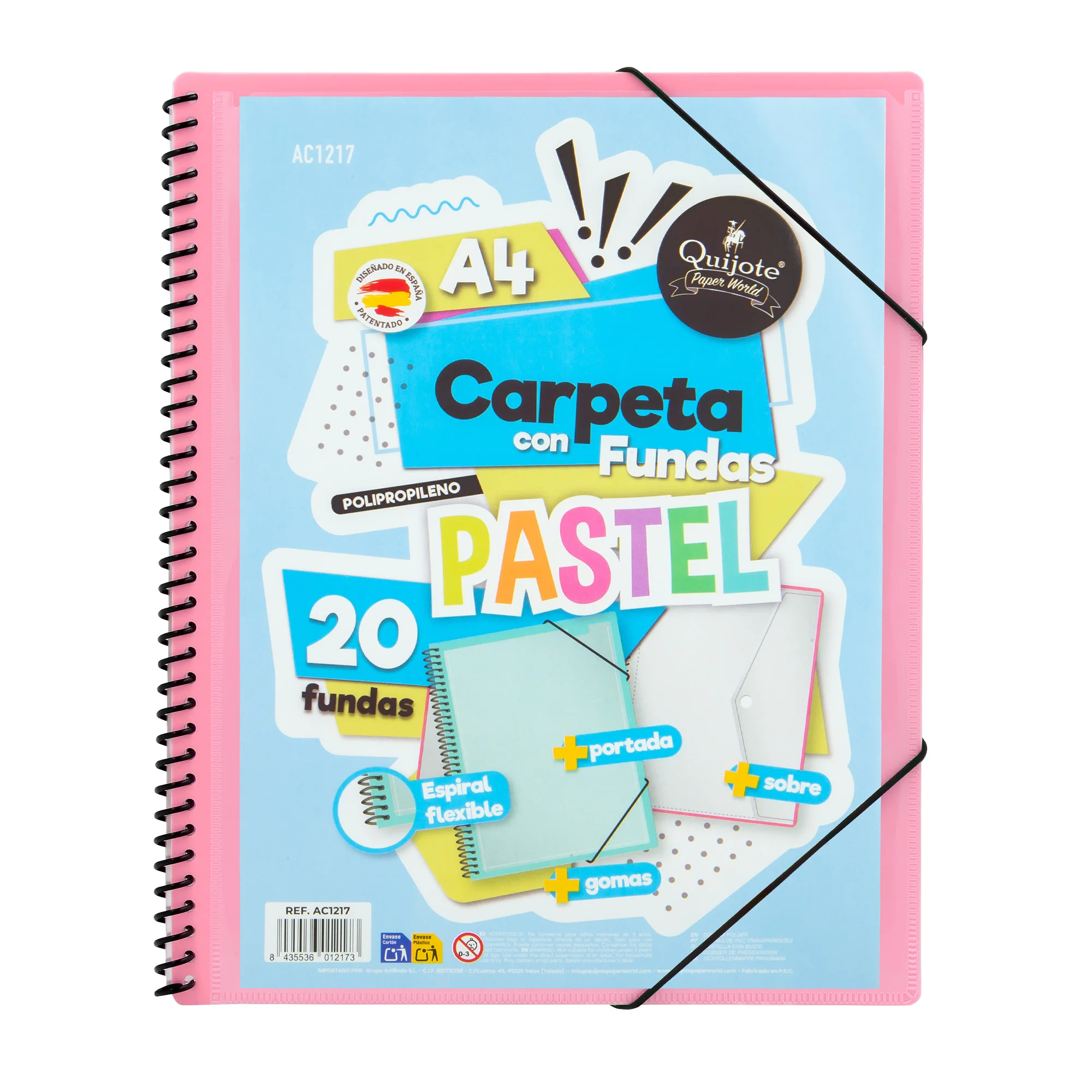 Quijote Paper World Carpeta 20 fundas A4 Colores pastel