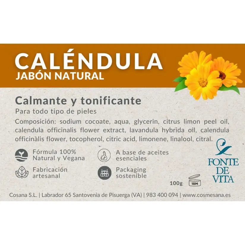 Fonte de Vita – Jabón de Caléndula (100g) 100% Natural - Vegano - Hecho a Mano