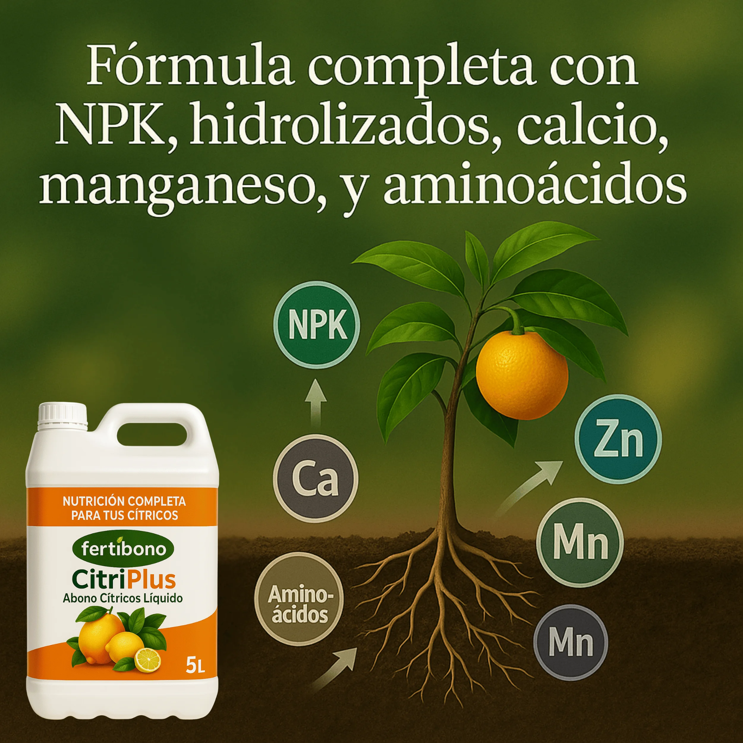 Fertibono citriplus: citrus fertilizer, (1l), rich in iron, zinc, calcium, manganese, magnesium, amino acids and npk - organic