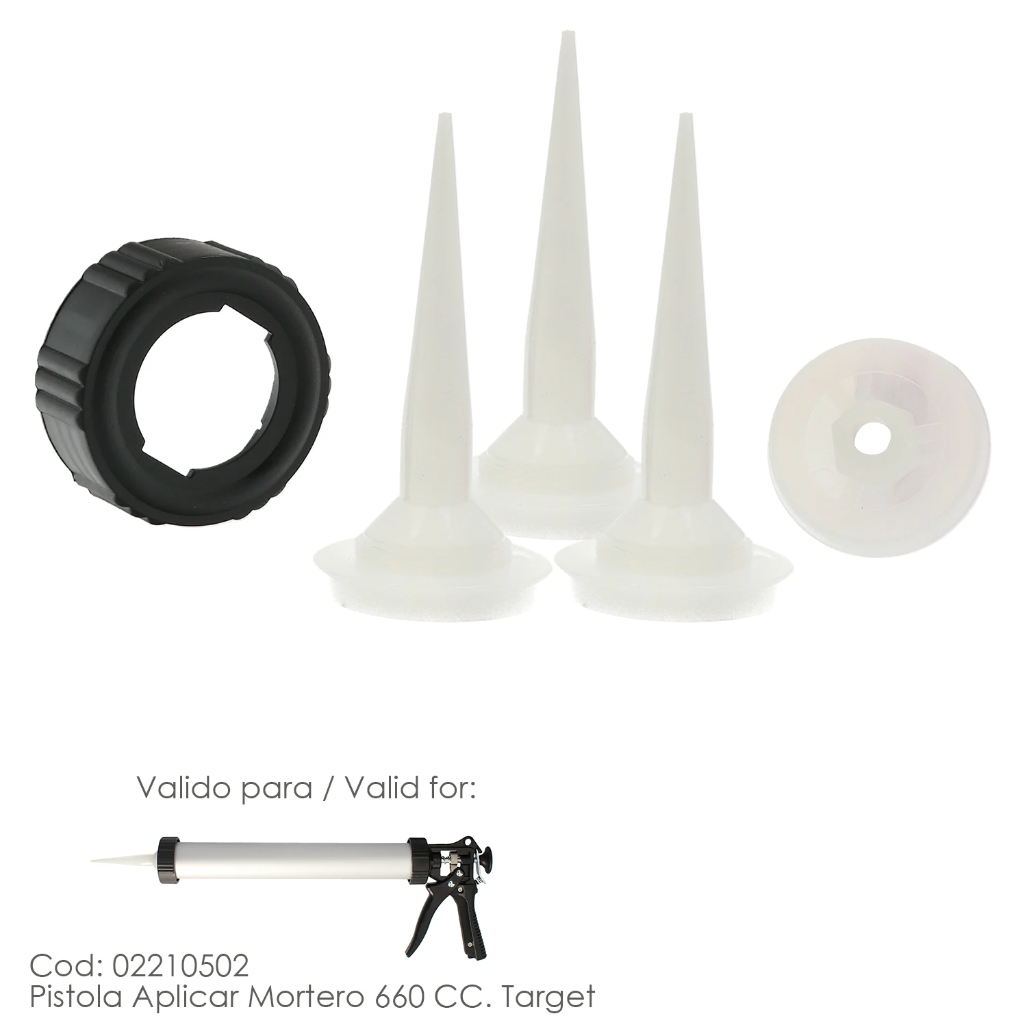 SANCO STORE - WOLFPACK LINEA PROFESIONAL Set Accesorios para Pistola Aluminio / Acero Aplicar Mortero 660 CC. Target 02210502
