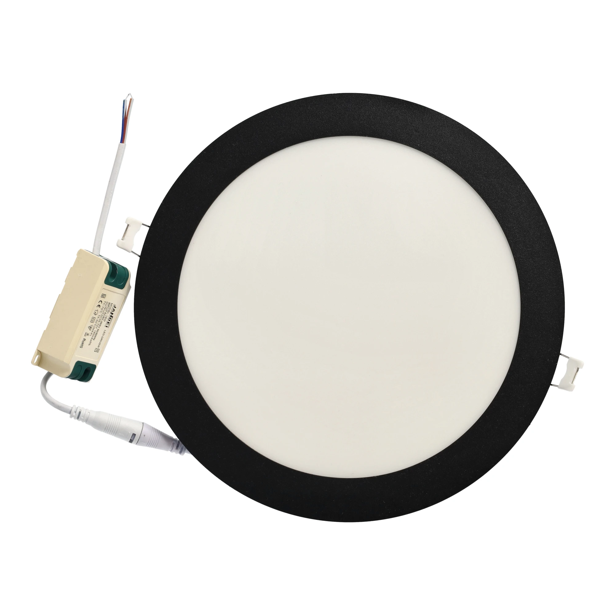 Jandei - Downlight LED Redondo 18W Empotrable para Falso Techo, Marco Negro, Diámetro 220mm, Corte 205mm, IP20, Iluminación Homogénea 120º, Ahorro Energético
