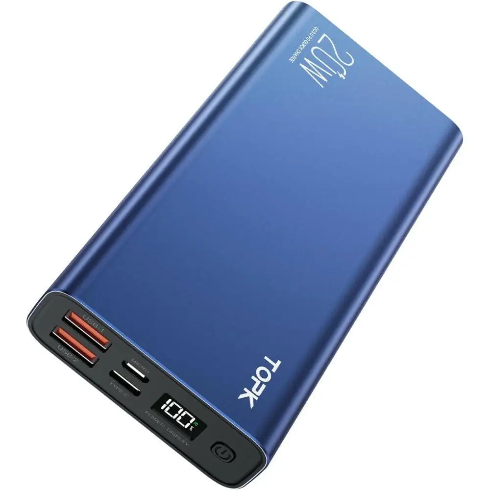 Power Bank 20000 mAh con Carga Rápida 20 W PD & QC3.0 – Batería Externa Portátil USB-C y USB-A con Pantalla LED, Carcasa Metálica y Protección Inteligente para Móvil y Tablet