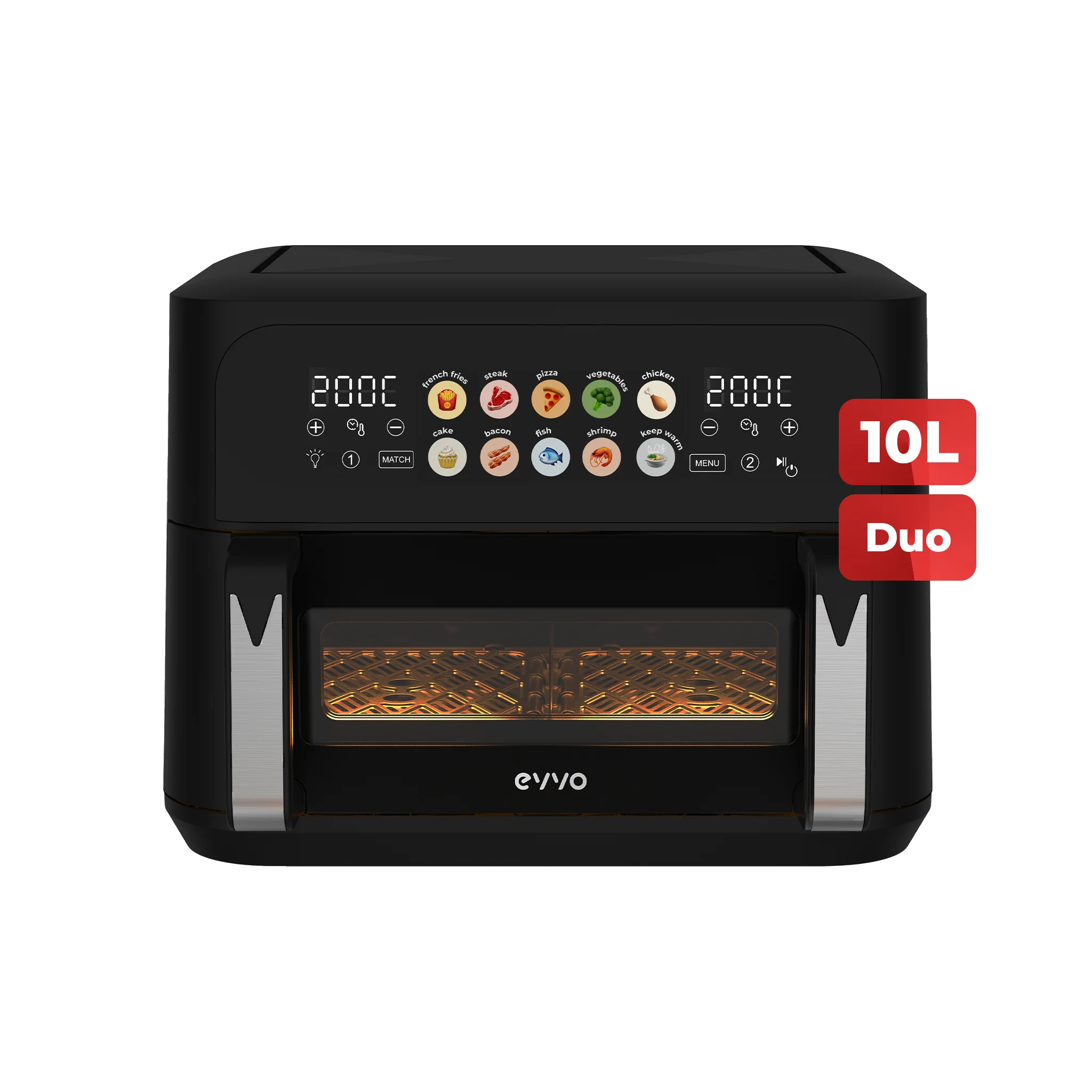 Freidora sin aceite EVVO Tasty Fryer Advance Duo 10L, hasta 200ºC, 2900W, panel táctil, doble cesta, doble resistencia