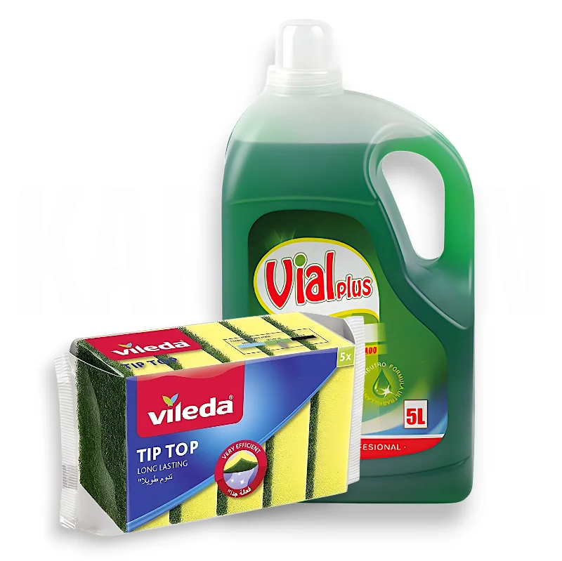 VialPlus Lavavajillas 5 Litros + Regalo Esponja Videla  – Máximo Poder Concentrado con Fórmula Desengrasante Profunda, Fragancia Cítrica y Acción Antibacterias