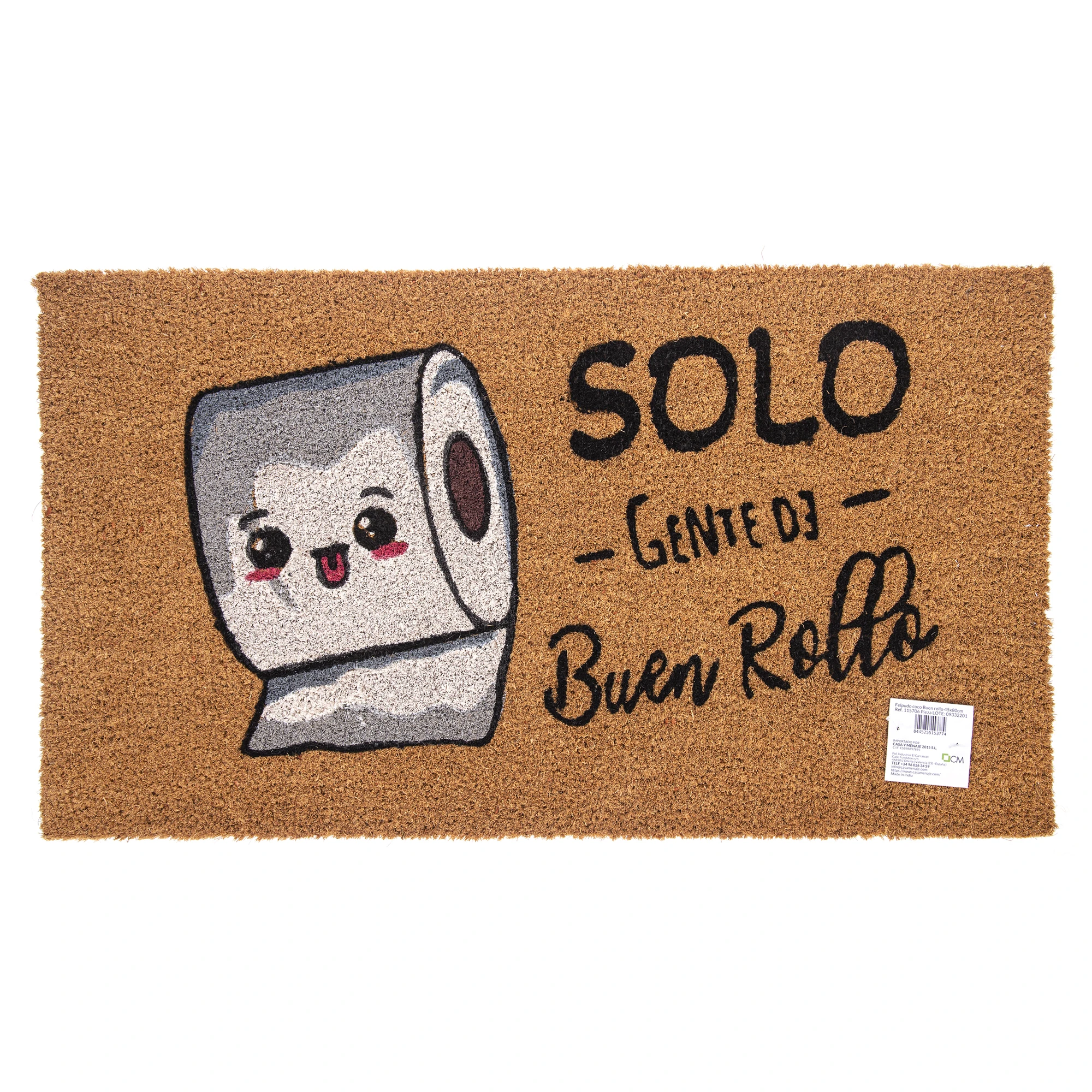 Felpudo de Coco Natural con Base Antideslizante, Absorbente para la entrada de casa, Ideal para Puerta Exterior o Pasillo. Gente de buen rollo. 3 tamaños disponibles