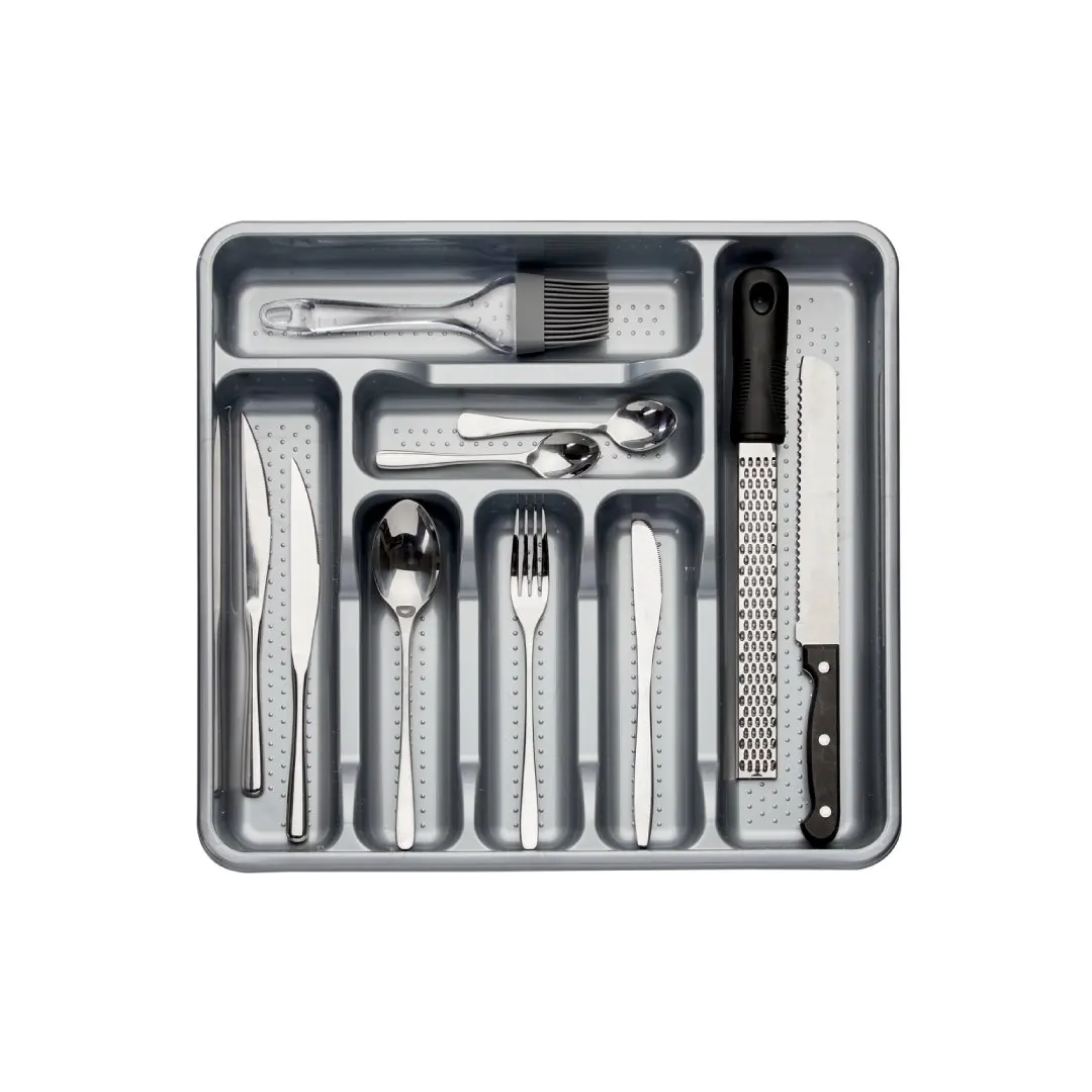 Cubertero Plástico 7 Compartimentos Gris, Cocina, Organizador Bandeja Porta Cubiertos - Kinvara