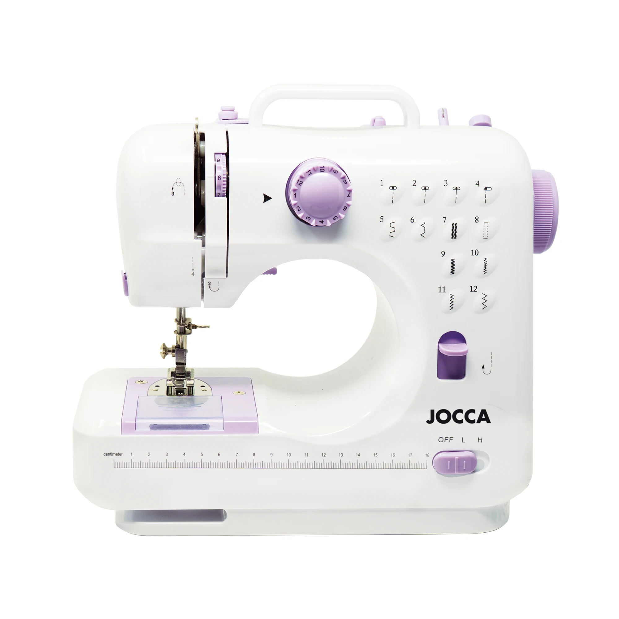 Jocca Máquina de Coser Multifunción 12 Puntadas con Luz LED, Brazo Libre y Doble Velocidad para Uso Doméstico