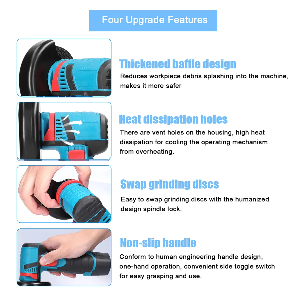 12v cordless electric angle grinder 19500rpm mini polishing grinding machine with 2 battery