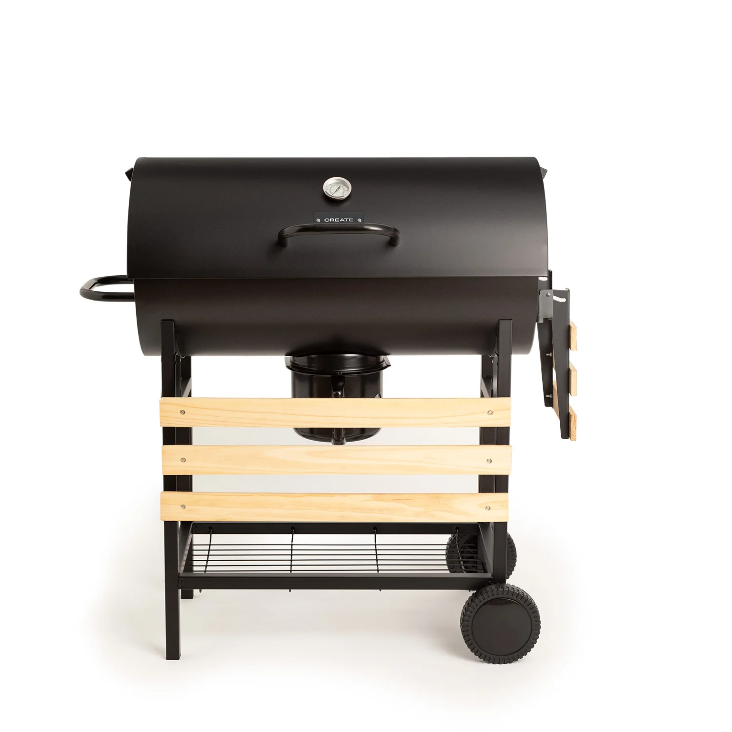 Create - create charcoal smoker barbecue with wheels and foldable side trays - smokey bbq