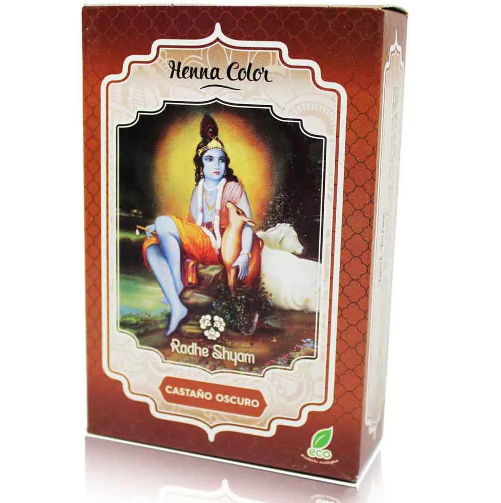 🌰 Radhe Shyam Henna Castaño Oscuro en Polvo 100g | Tinte Vegetal Natural para el Cabello 🌿 Sin Amoníaco ✨ Cobertura de Canas y Brillo Natural