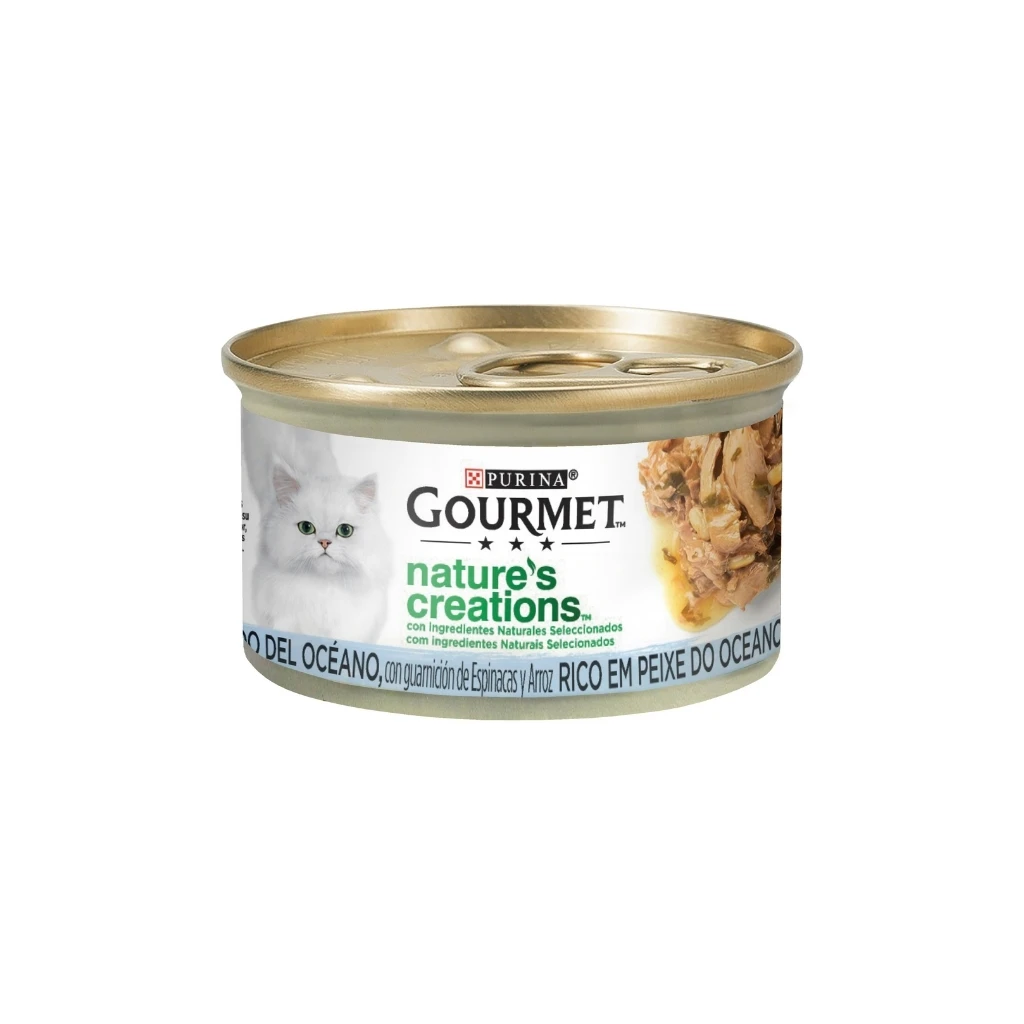 GOURMET Nature's Creations Mini Filetes con Guarnición (85 gr) - Alimento Húmedo Completo para Gatos Adultos (Buey, Pollo ó Pescado del Océano)