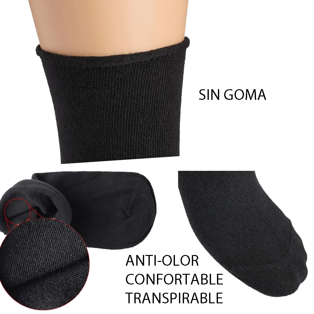 ENJOY STORE Men's Stretchless Cuff Socks, Soft Comfortable No Tightening Algone Socks 6-12 pairs black white color and assortment. Size 40-46