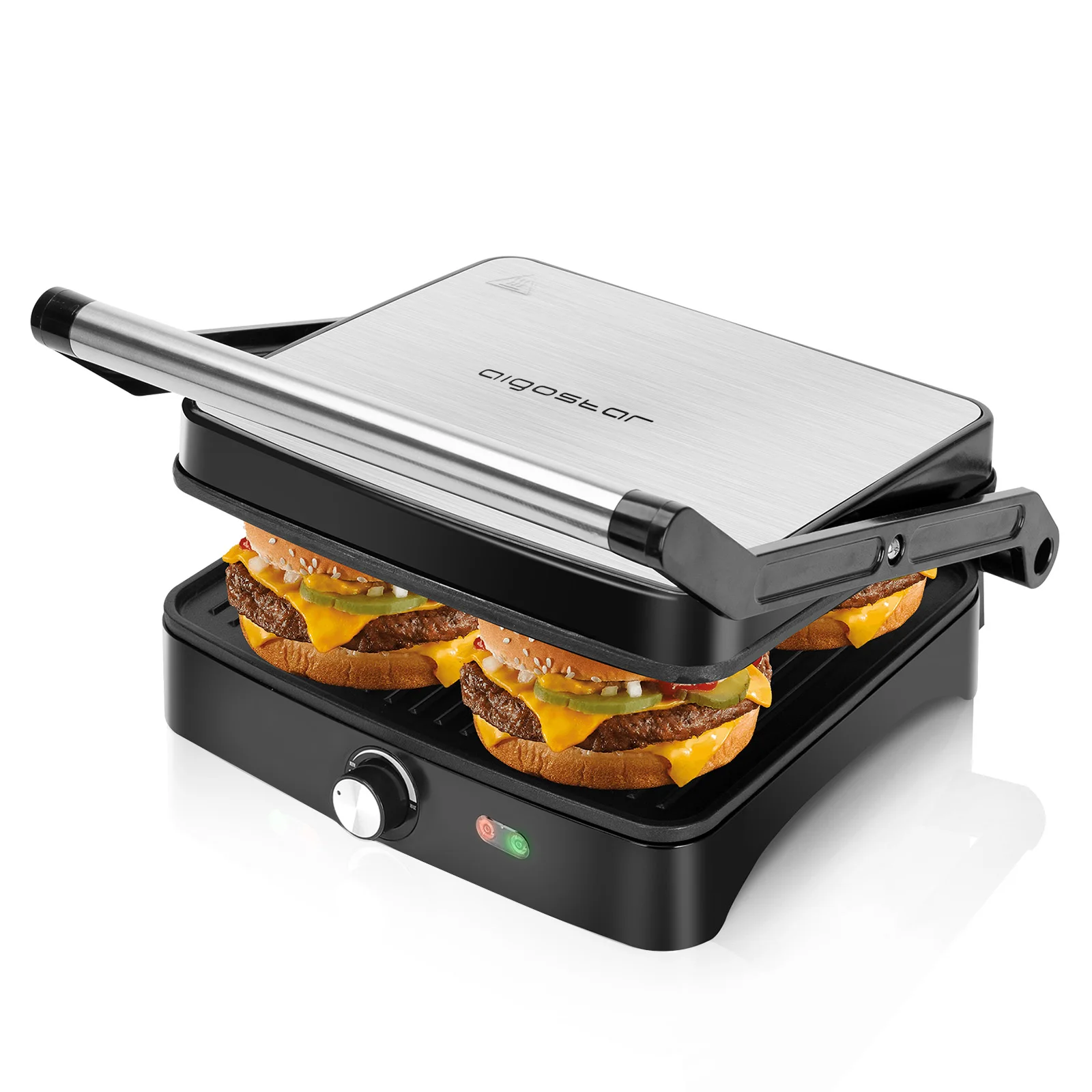 AIGOSTAR electric grill-temperature regulator, non-stick coating, 180 ° opening, floating top plate, 1800W.