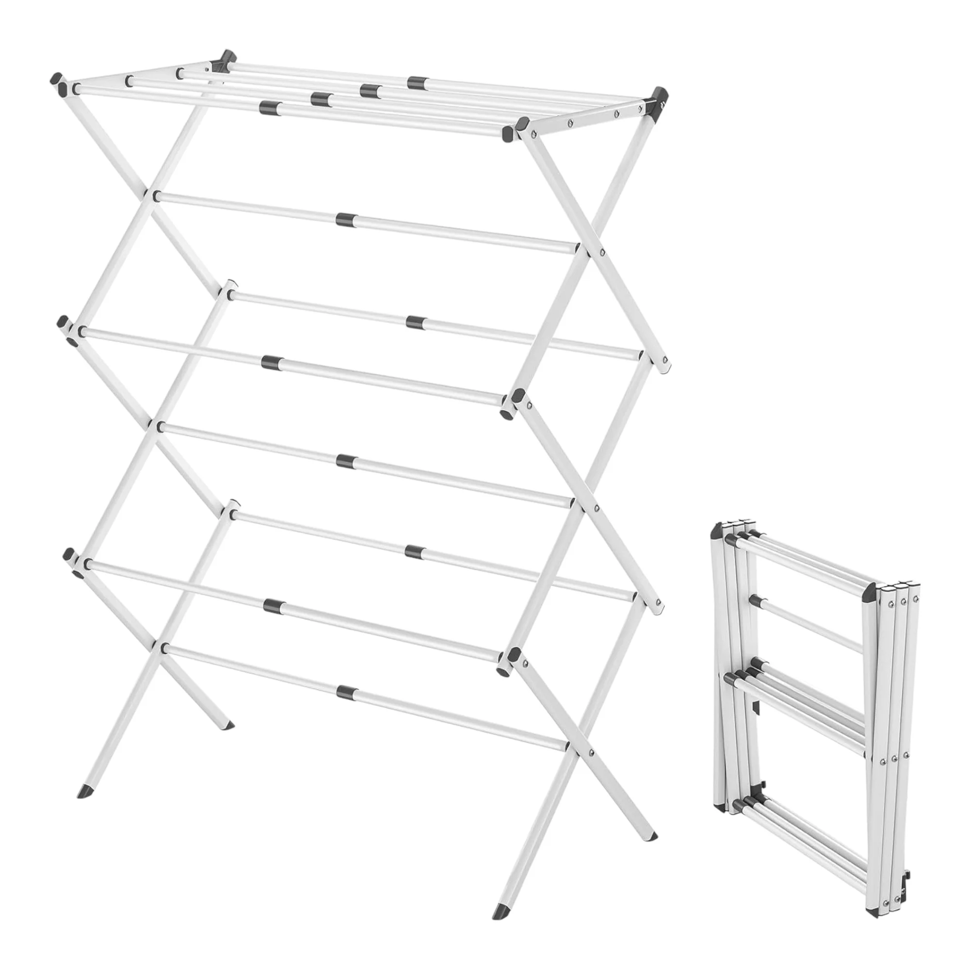 Folding Clothesline, Portable Steel, Corrosion-resistant, Extendable and Quantity-adjustable Clothesline, Foldable Metal Vertical Clothesline with 3 Levels, outdoor indoor extendable clothes rack (3N-001 2290 D7)