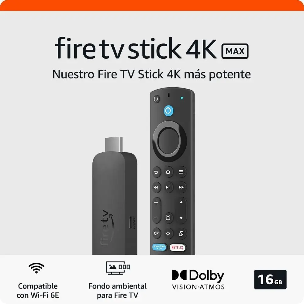 Amazon Fire TV Stick 4K Max (Última generación), Dispositivo de streaming compatible con Wi-Fi 6E y fondo ambiental