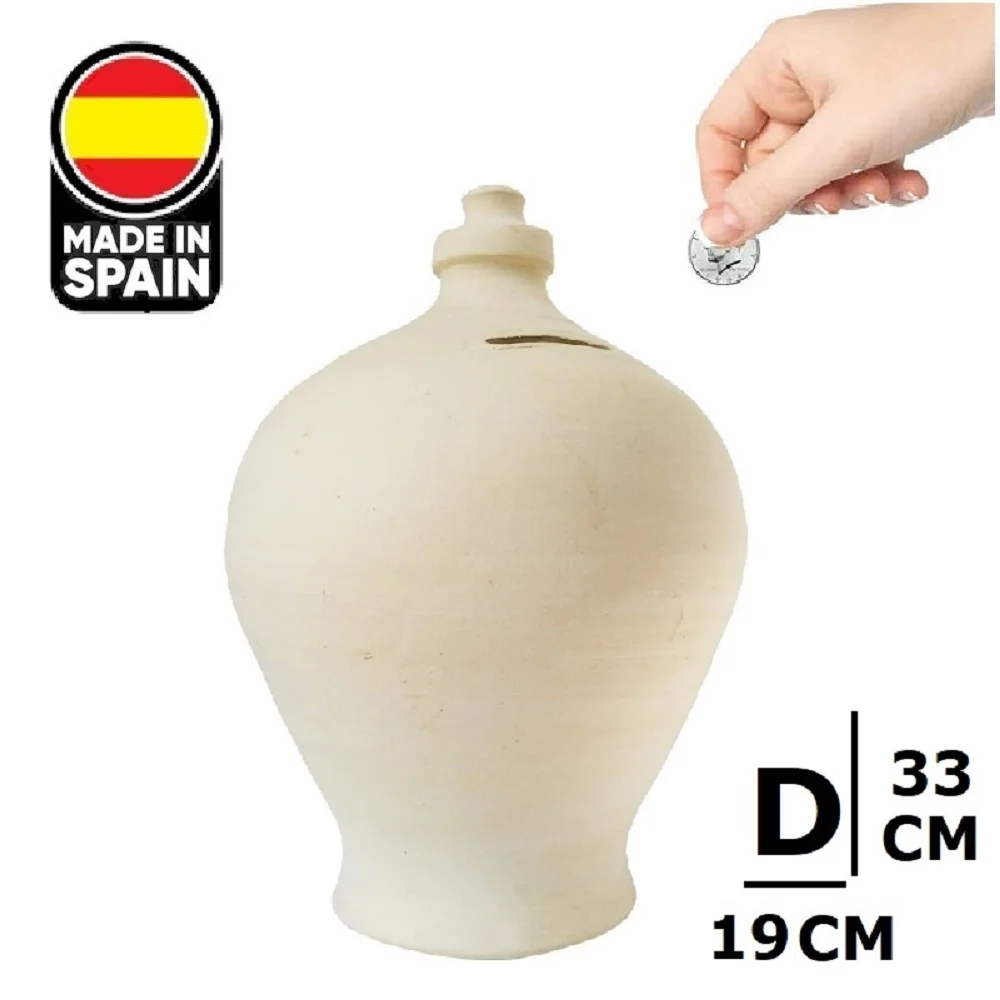 Hucha Artesanal de Barro Natural Hecha a Mano en Andalucía,color blanco,modelo hucha cerdo,cm,fespu