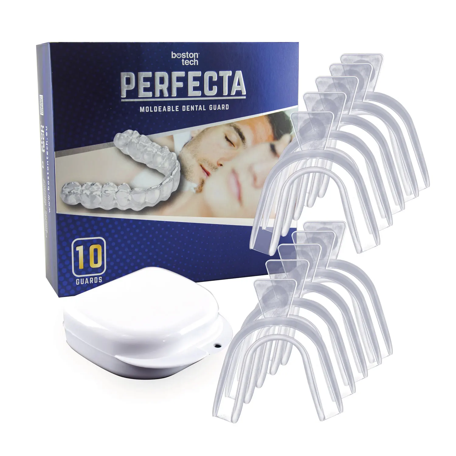10 Férulas de Descarga Nocturna Perfecta | Ideal Contra Bruxismo, Rechinar los Dientes, Trastornos del ATM, Bandeja blanqueador | Protectores Dentales Ajustables | Calidad Médica Sin BPA