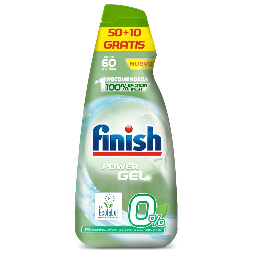 Finish Power GEL 0% Lavavajillas con Certificado Ecológico, in Fosfatos, Perfumes ni Conservantes, Producto Sostenible, Respetuoso Medio Ambiente