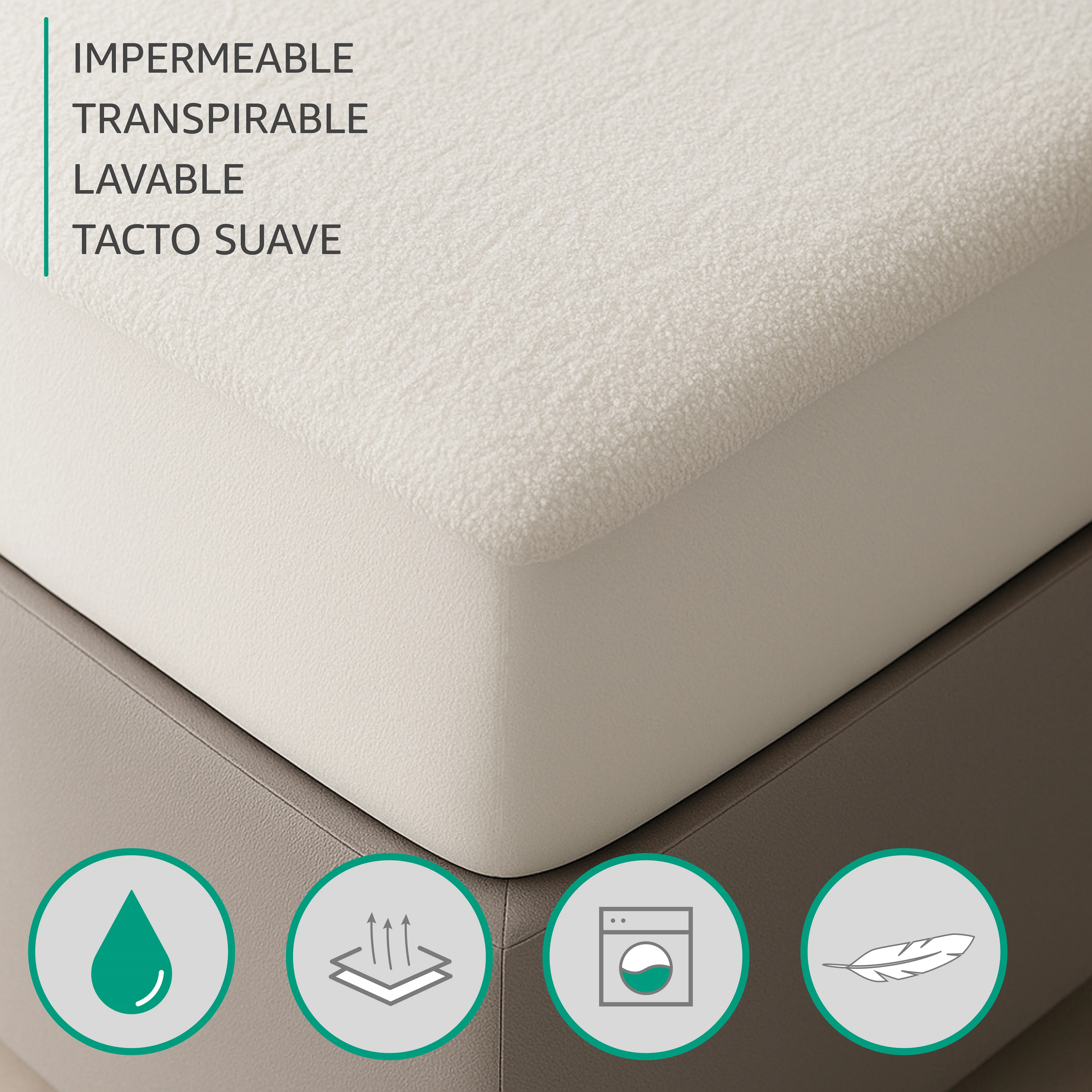 VALENTIA HOME Protector Colchón TERRY Impermeable y Transpirable de Rizo. Resistente y Ajustable, Altura 30cm. Lavable y muy Suave.🔇 silencioso, Super Absorbente, Antiácaros, Algodón, Protector Cama Elástico. Tamaños cama 90cm 105cm 135cm 150cm 180cm