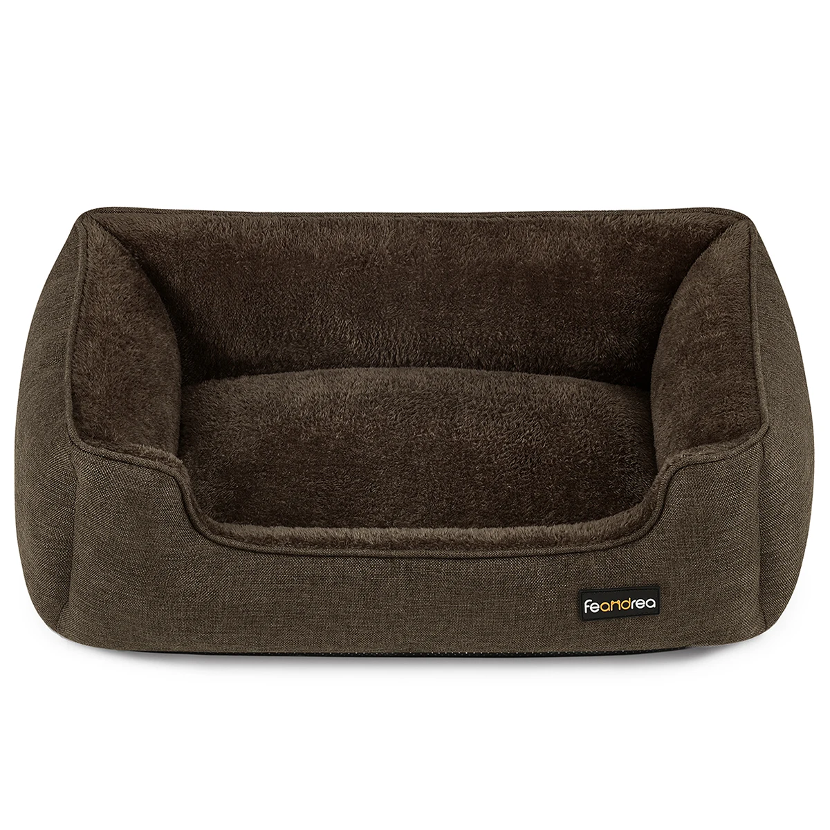 Feandrea Cama para Perros, Sofá de Lino para Mascotas, Bordes Elevados, Fondo Antideslizante, Funda Extraíble para Lavado, Tamaño M/L/XL, Marrón/Gris Claro, Regalo de Navidad
