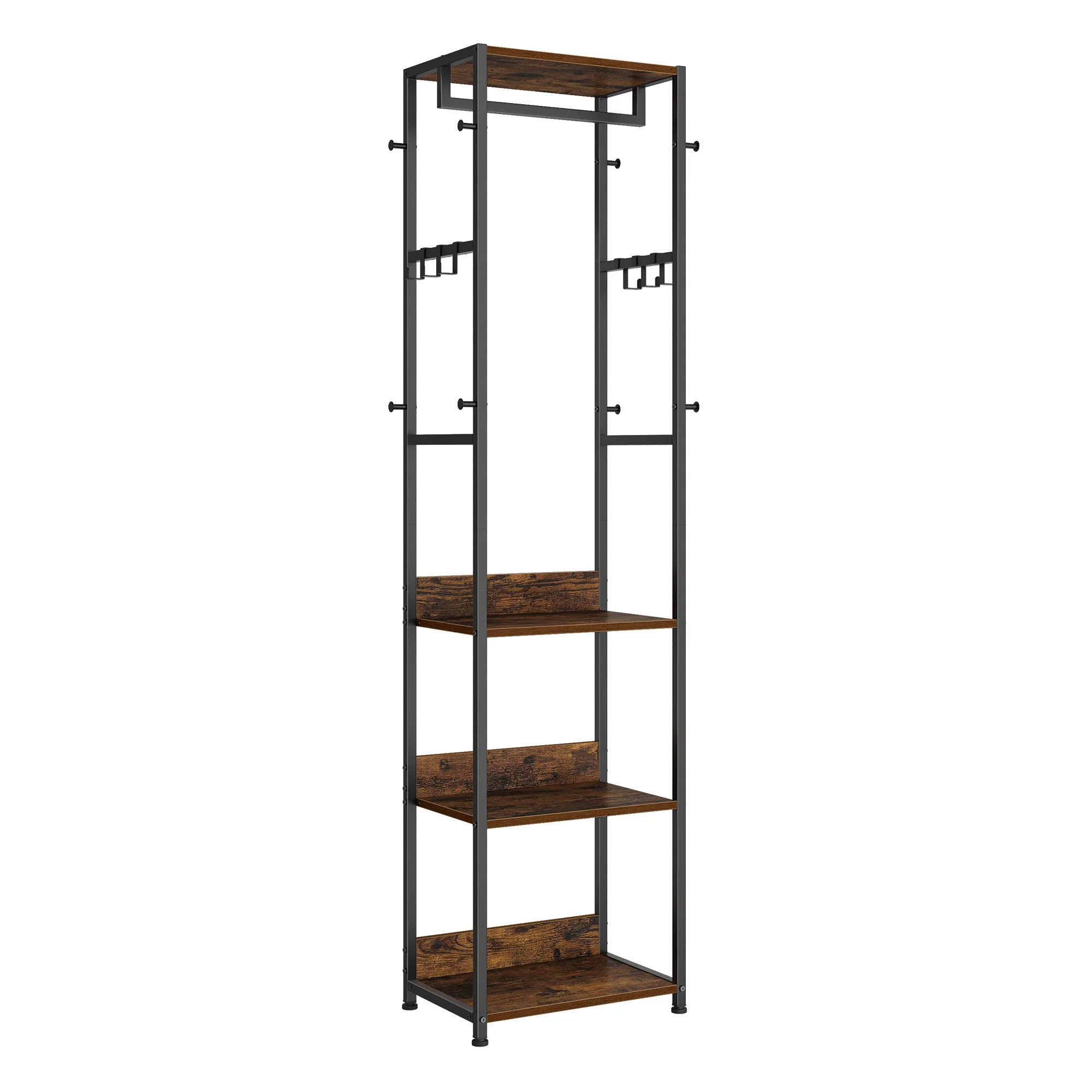 VASAGLE Appendiabiti, Appendiabiti con Barra per Appendere, Ganci, Armadio con Ripiani, Struttura in Acciaio, per Abiti, Borse, Cappelli, Nero Inchiostro e Marrone Vintage