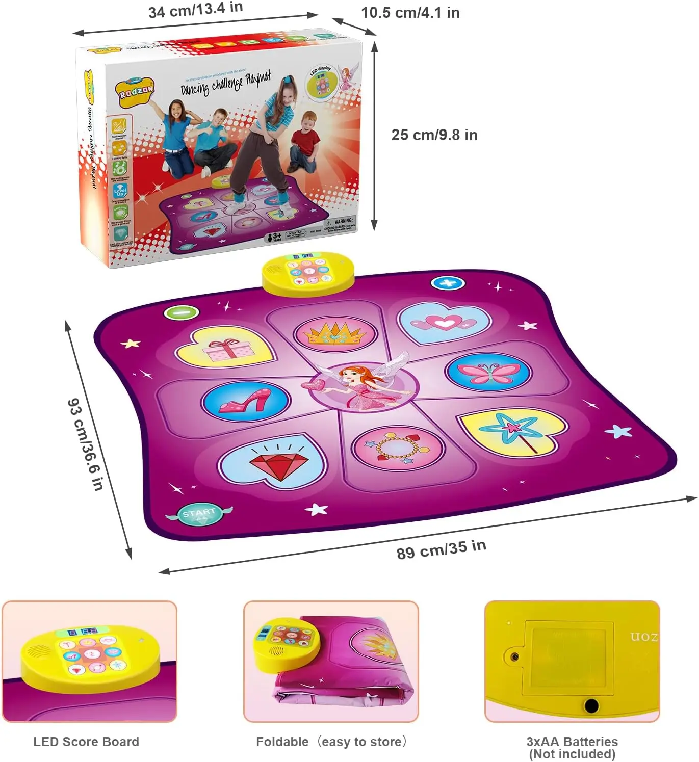 Alfombra De Baile Musical Con Luces LED – 3 Modos De Juego, Volumen Ajustable, Para Niños De 3 A 12 Años, Regalo Ideal Para Niñas Y Niños
