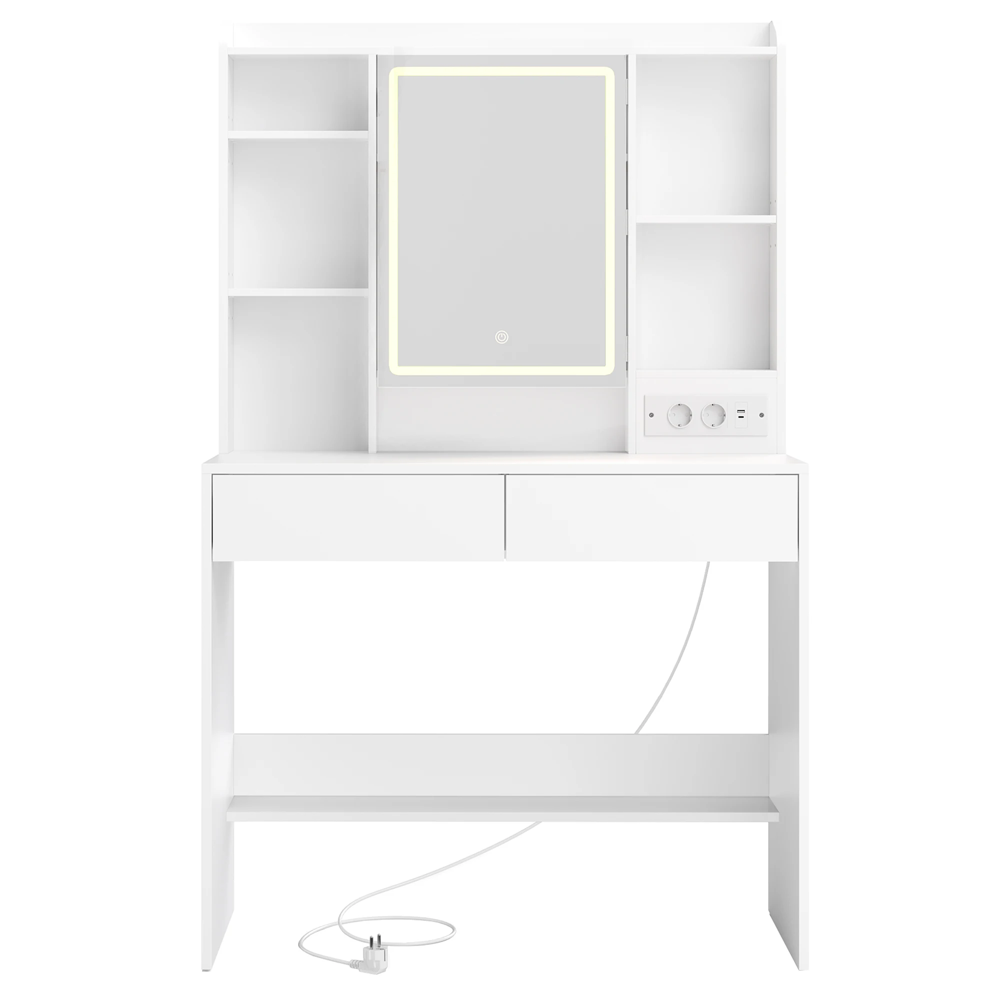 Tavolo da toeletta VASAGLE con specchio LED, 3 colori, luminosità regolabile, con presa multipla, 2 cassetti, bianco