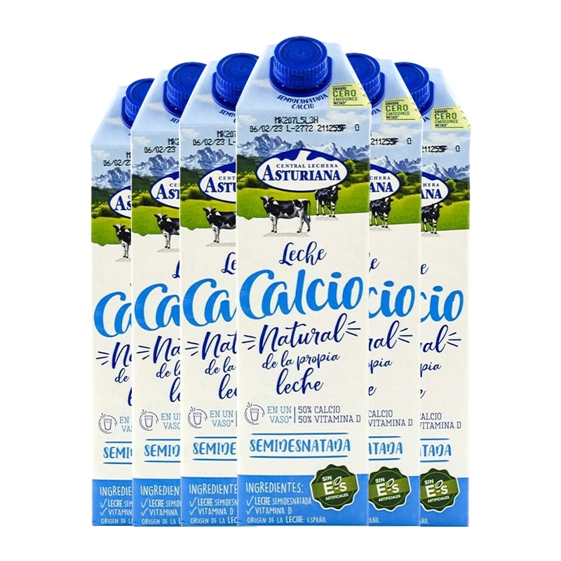 Leche semidesnatada con calcio Asturiana 1 litro pack 6 bricks