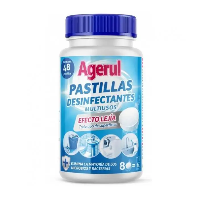 Agerul-Desinfectante multiusos efecto lejía elimina la mayoría de microbios y bacterias bote 48 pastillas