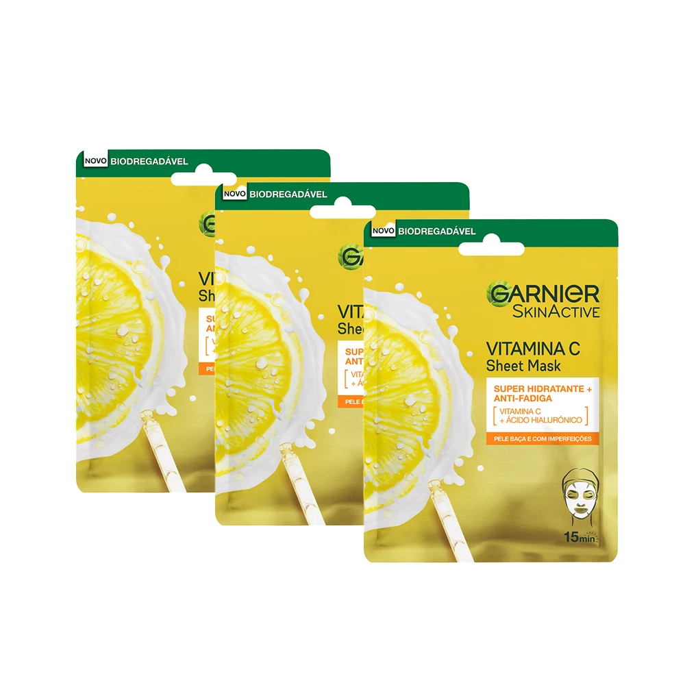 Garnier Tissue Mask Mascarilla Facial de Tejido con Vitamina C y Ácido Hialurónico. Piel Intensamente Hidratada y Visiblemente mas Iluminada y Lisa