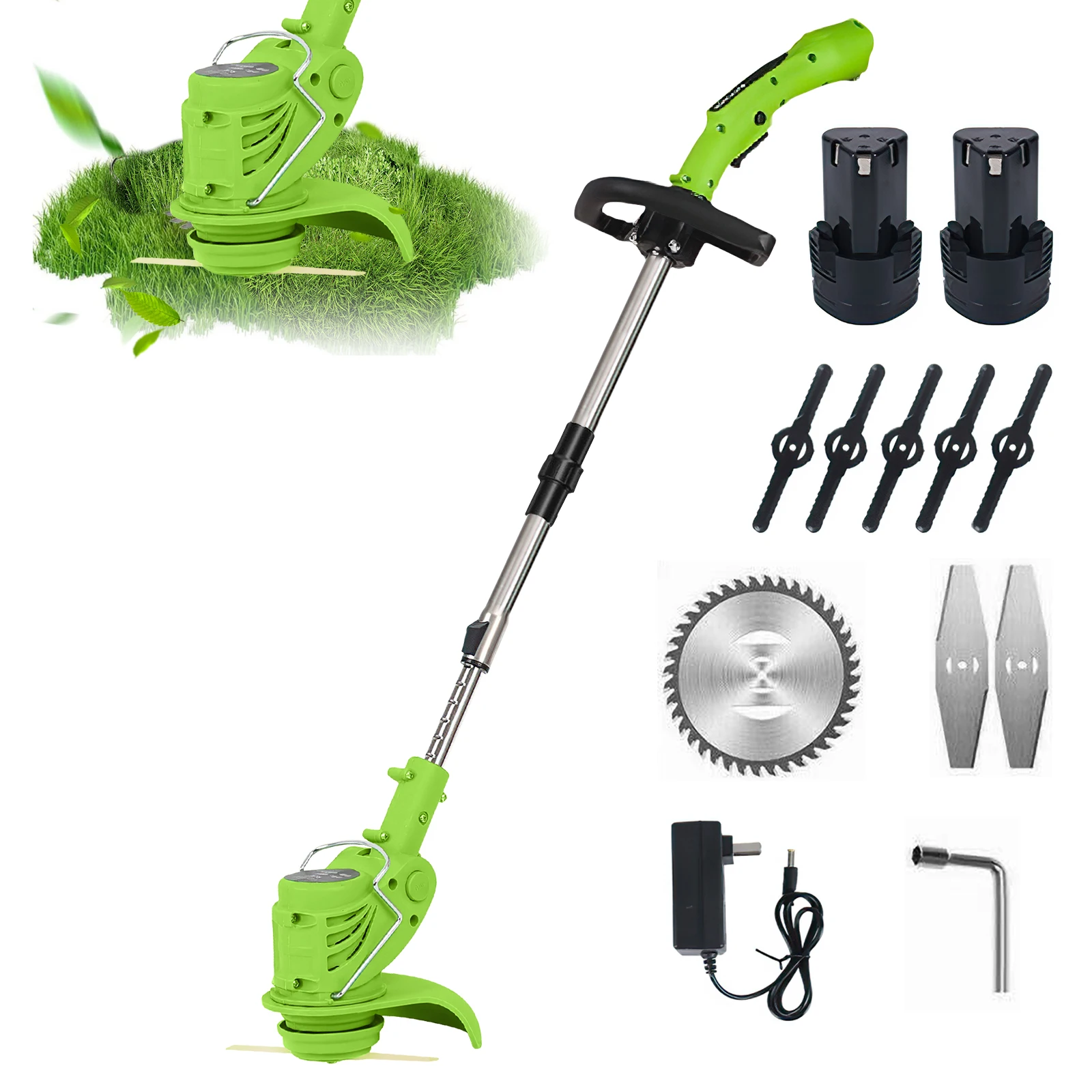 800W Electric Cordless Grass Trimmer Foldable 18000PRM Cutter Weeder Lawn Mower Adjustable Garden Tool WIth 2PCS Lithium Battery