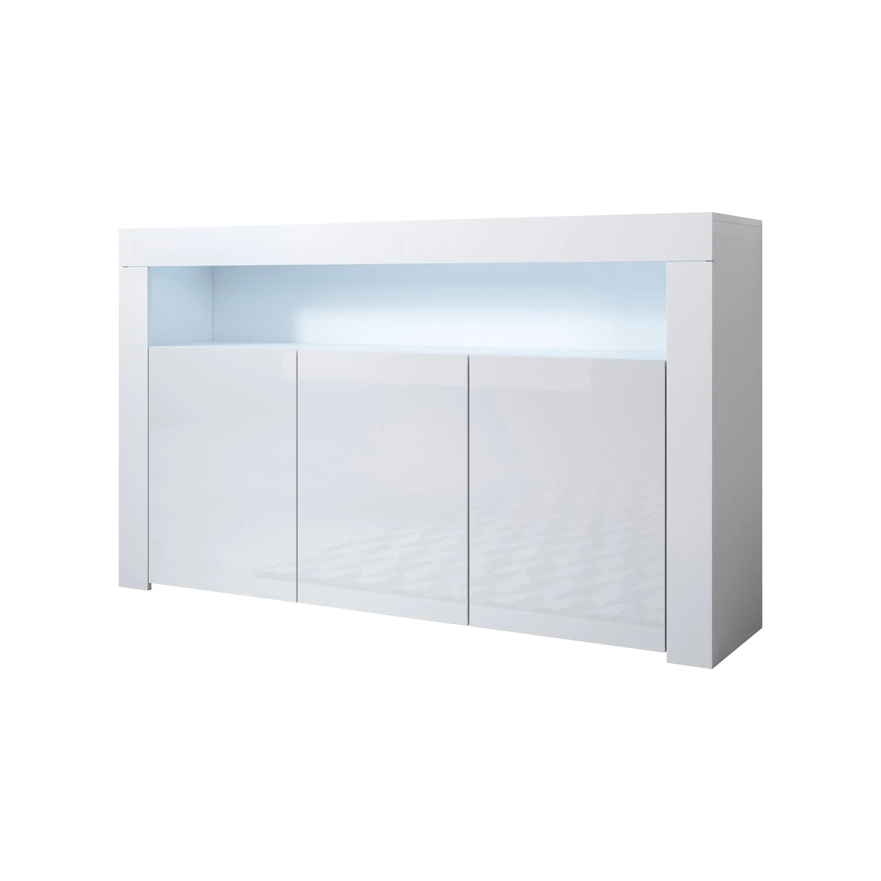 Muebles Bonitos - Aparador de salón, LED, 155x91x37cm, Más Colores, 3 puertas, Modelo Aker