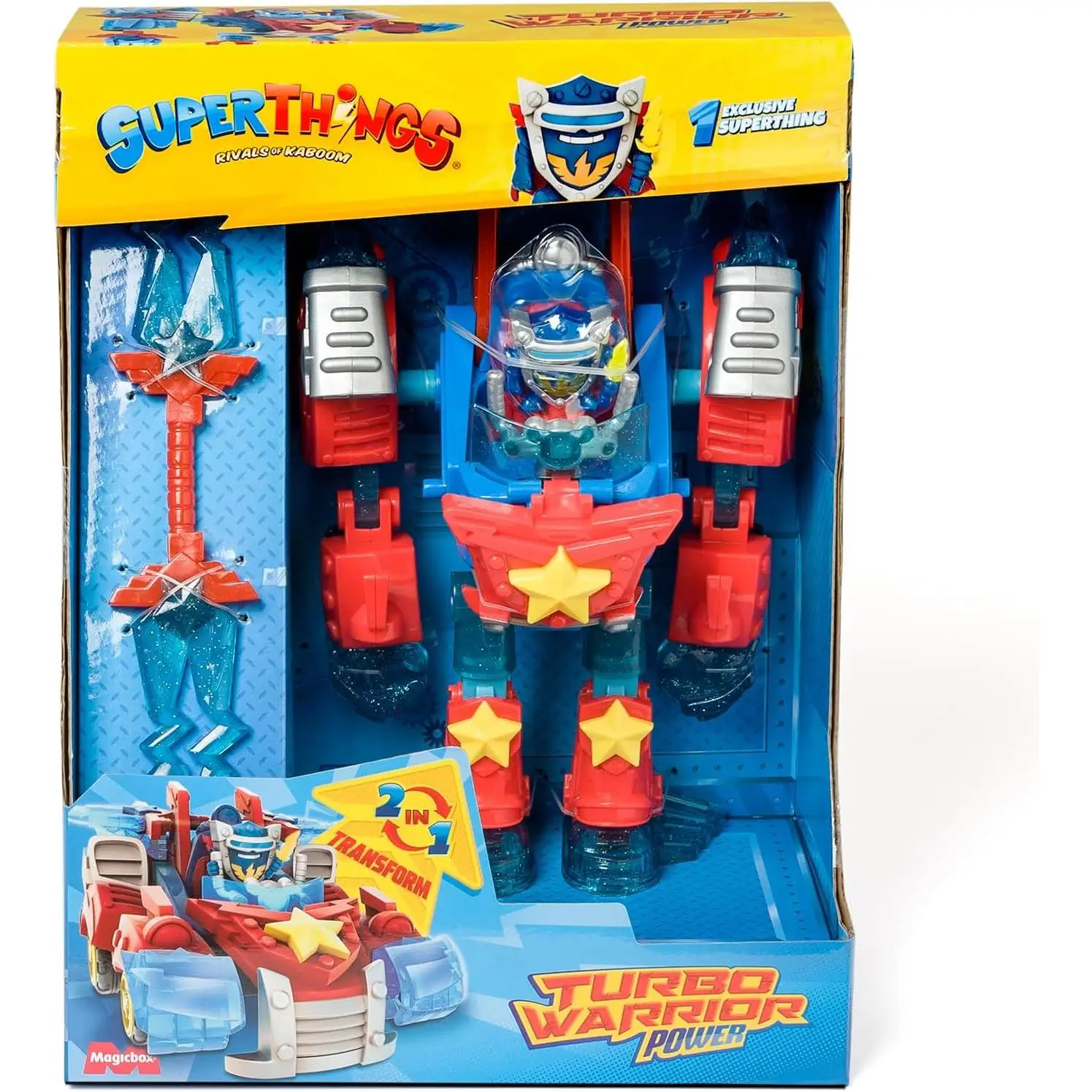 SUPERTHINGS Turbo Warrior Power - Robot hero transformable. The Robot transforms into a car. Includes 1 Turbo Warrior, 1 exclusive accessory and 1 exclusive SuperThing (Magic Box 803224)