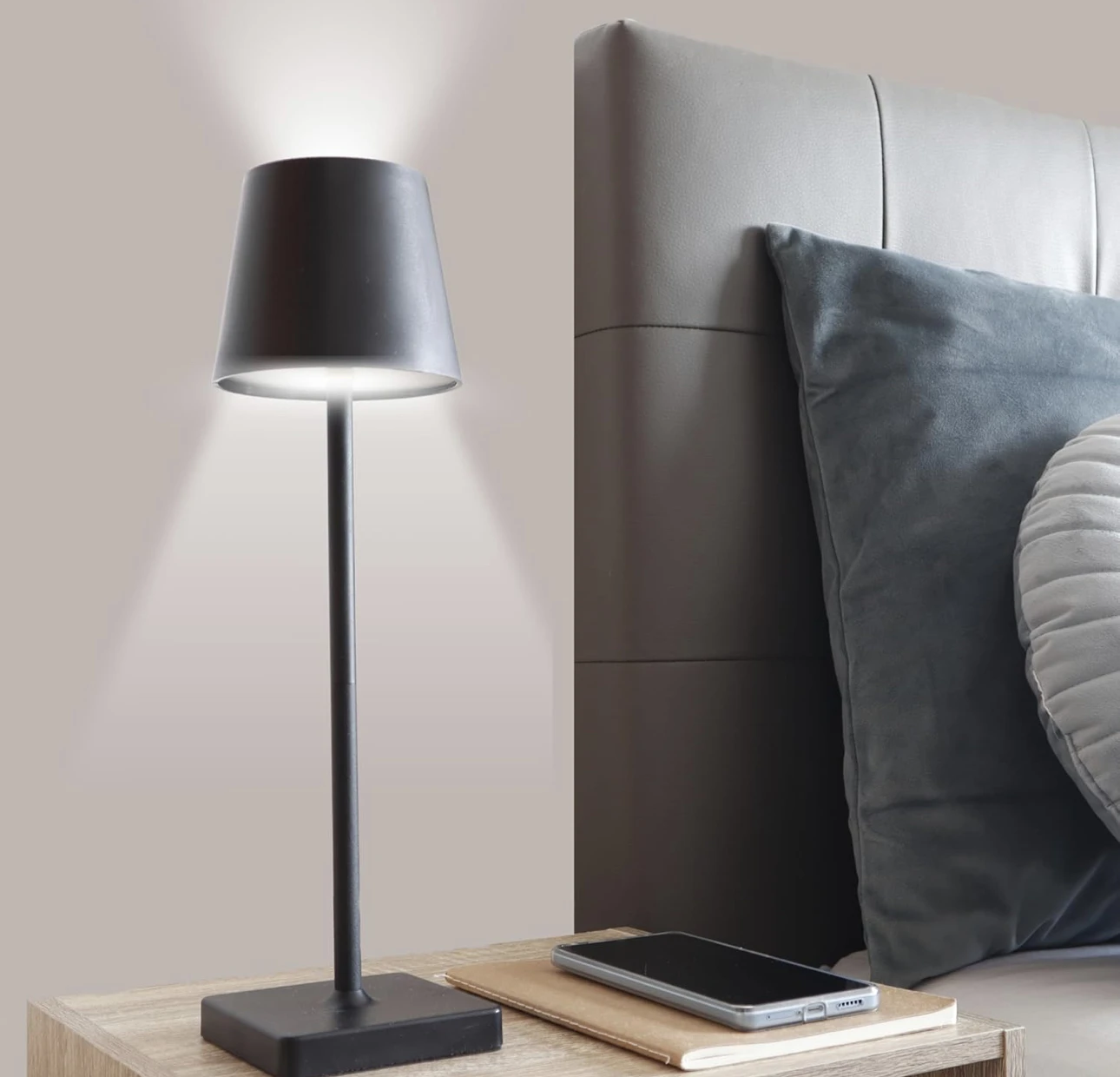 Wireless LED Table Lamp, Portable and Two-Layer Adjustable Rechargeable Lamp, Touch Control, Dimmable to 3 Modes Light, Waterproof IP54 for Indoor, Outdoor and Bedside Table