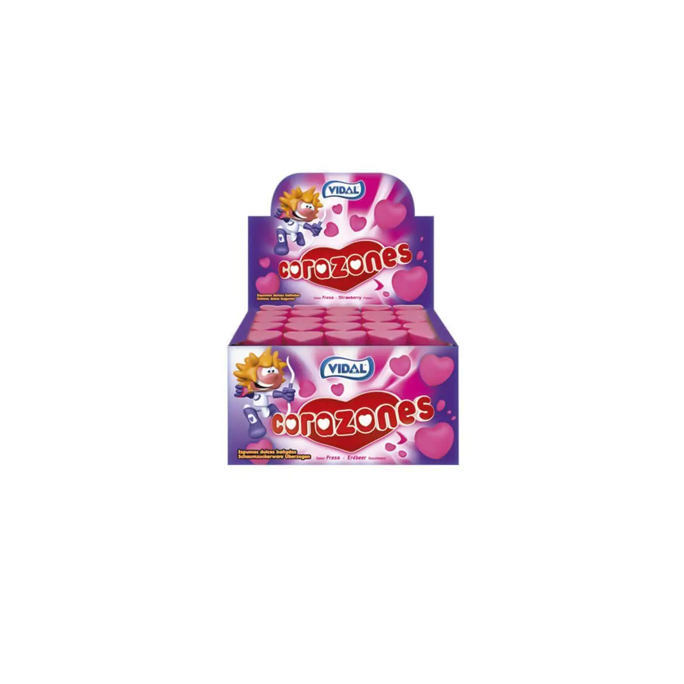 Corazones Fresa Vidal en estuche 855 g - Adictivos marshmallows en forma de corazón de sabor fresa y con una cobertura crujiente que te seducirá desde el primer bocado - Sin gluten