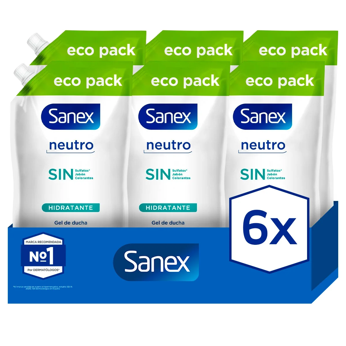 Recambio de Gel de Ducha Sanex Neutro Hidratante 950 ml Pack de 6