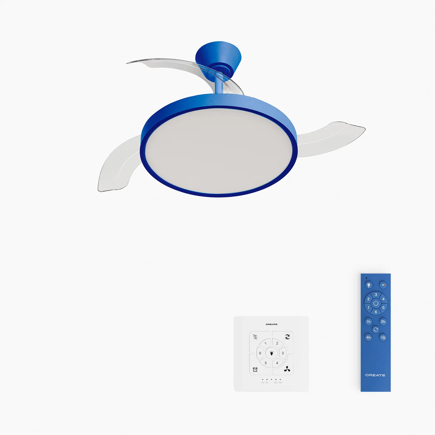 Create - 40w silent retractable blade ceiling fan with led light, with light, size ø91cm or ø108 cm - wind clear studio