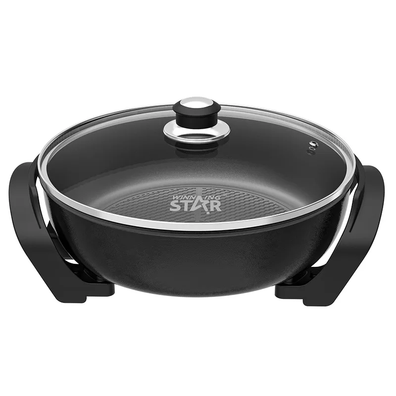 WINNING STAR Sartén eléctrica 1500W antiadherente redonda de 30CM (12 pulgadas) con Tapa de vidrio, Olla Electrica con tapadera Cristal, Asas frías al tacto y superficie, Cazuela Profunda, Cacerolas