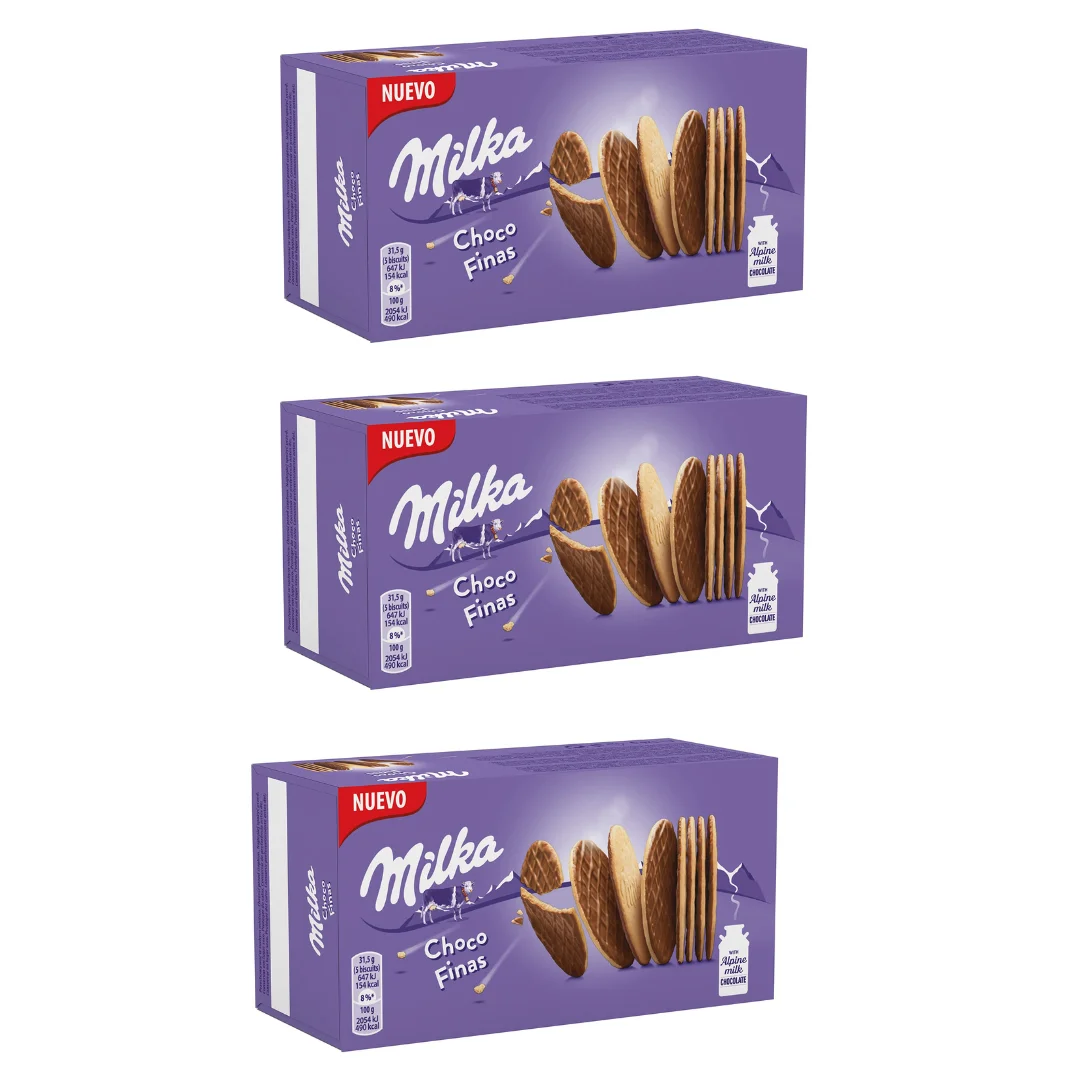 PACK DE 3 Milka Choco Finas Galletas con Chocolate con Leche de los Alpes 126 g