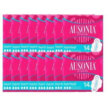 Compresas Ausonia ultrafina Alas Normal, Pack ahorro 8 x 14