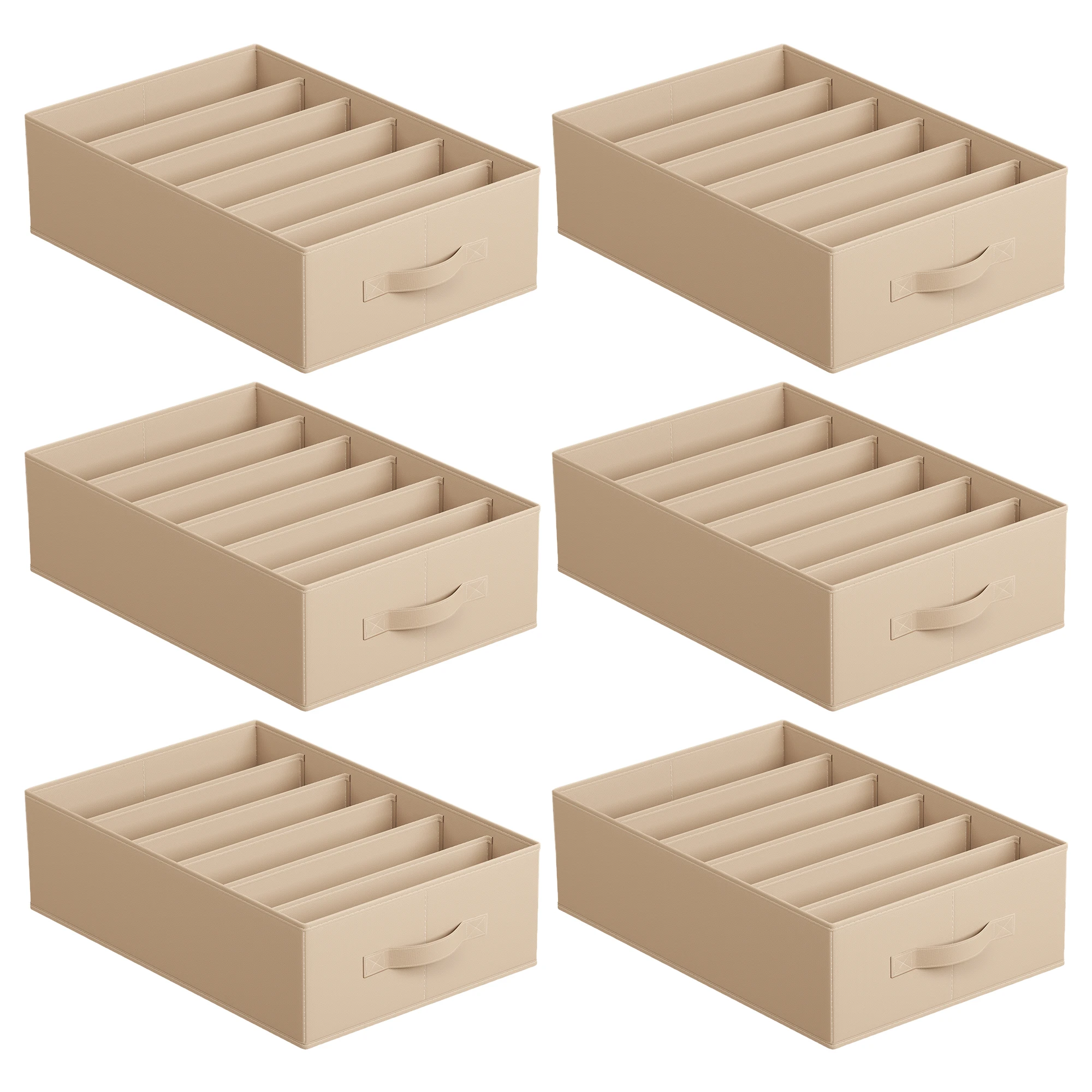 SONGMICS Juego de 6 Organizadores de Cajón, Organizadores de Armario de 6 Compartimentos, Plegables, 42 x 30 x 17 cm, para Pantalones, Ropa, Beige Arena/Blanco Nube
