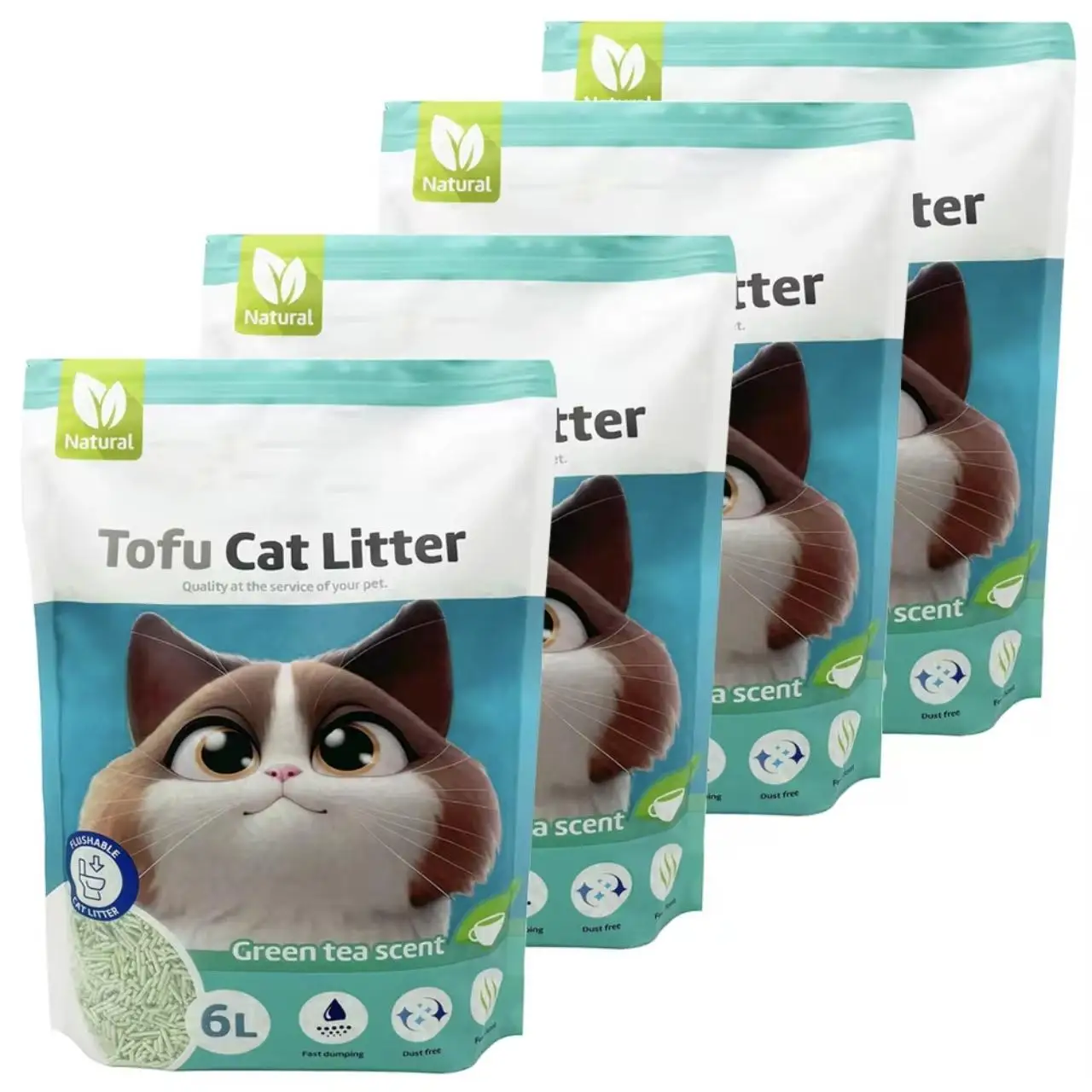 PACK DE 4 ARENA TOFU TÉ VERDE PARA GATO PACK AHORRO ARENA AGLOMERANTE PARA GATO SIN POLVO FACIL DE AGLOMERAR SE DISUELVE EN INDORO