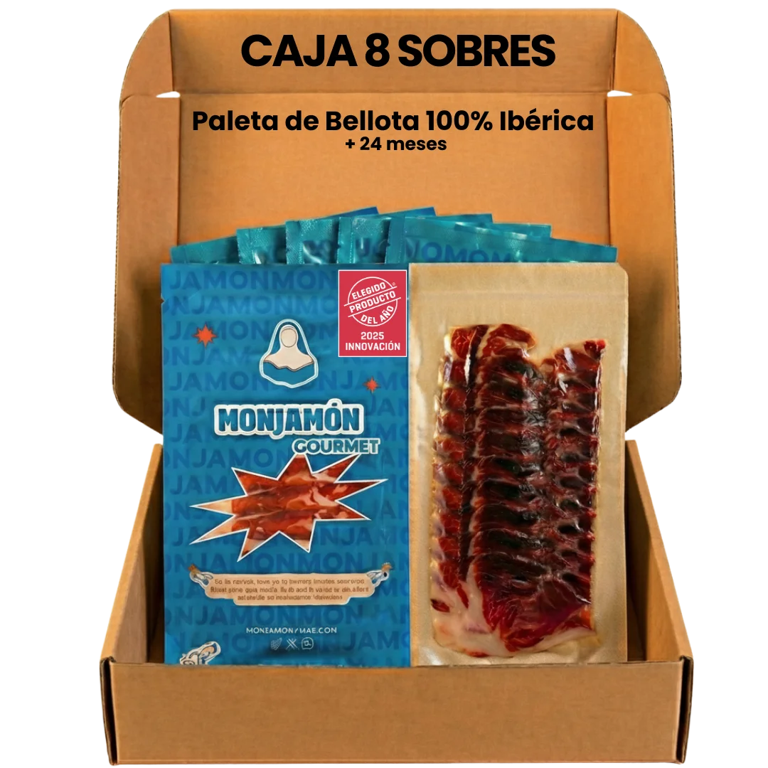 8 SOBRES PALETA DE BELLOTA 100% IBÉRICA PREMIUM +24 MESES  - Pata Negra - Loncheado 80gr/ud | [Elegido Producto del Año 2025]  Artesanal , Tradicional y de Calidad Gourmet