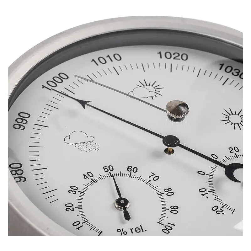 Ulisem analog weather station for indoor and outdoor use with stainless steel frame and elegant design. Includes barometer, hygrometer and thermometer (macaron).